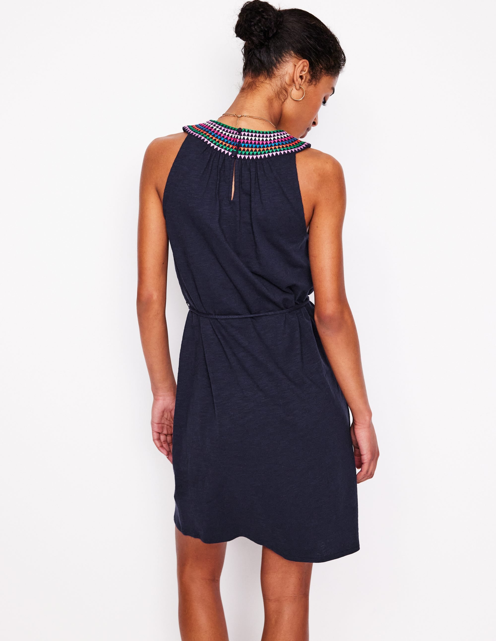Eleni Embroidered Short Dress-Navy - Image 3