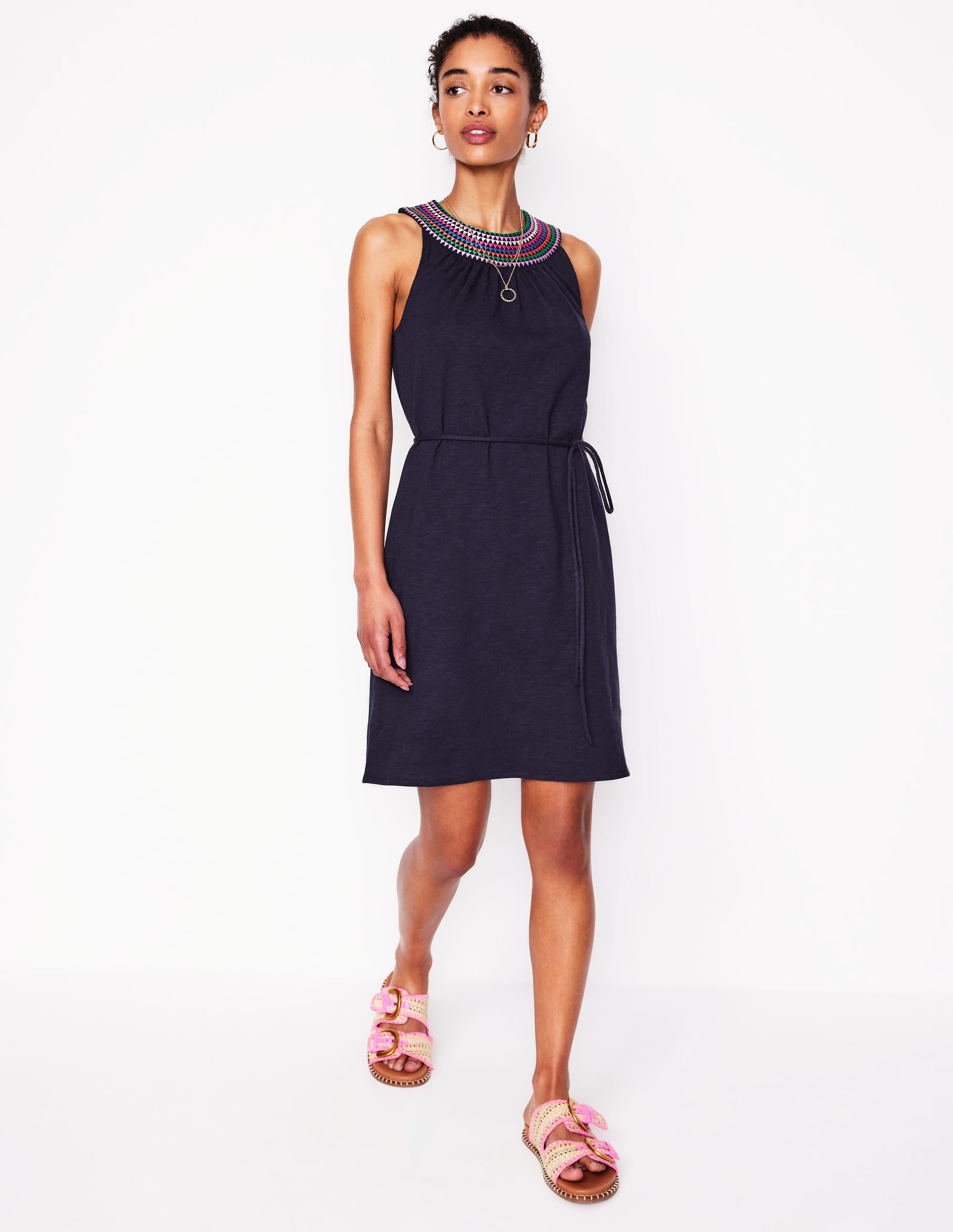 Eleni Embroidered Short Dress-Navy - Image 4