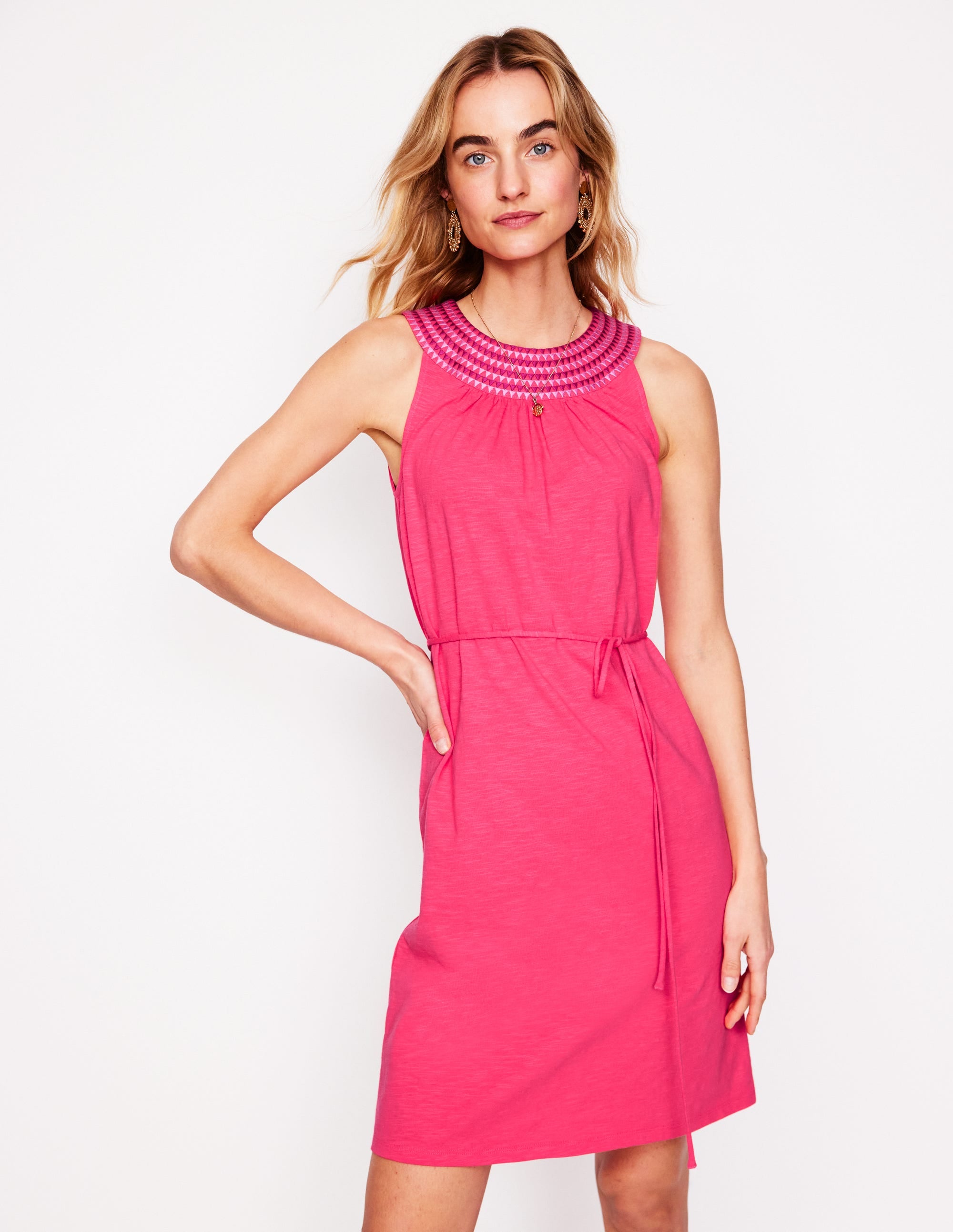 Eleni Embroidered Short Dress-Camelia Pink - Image 1