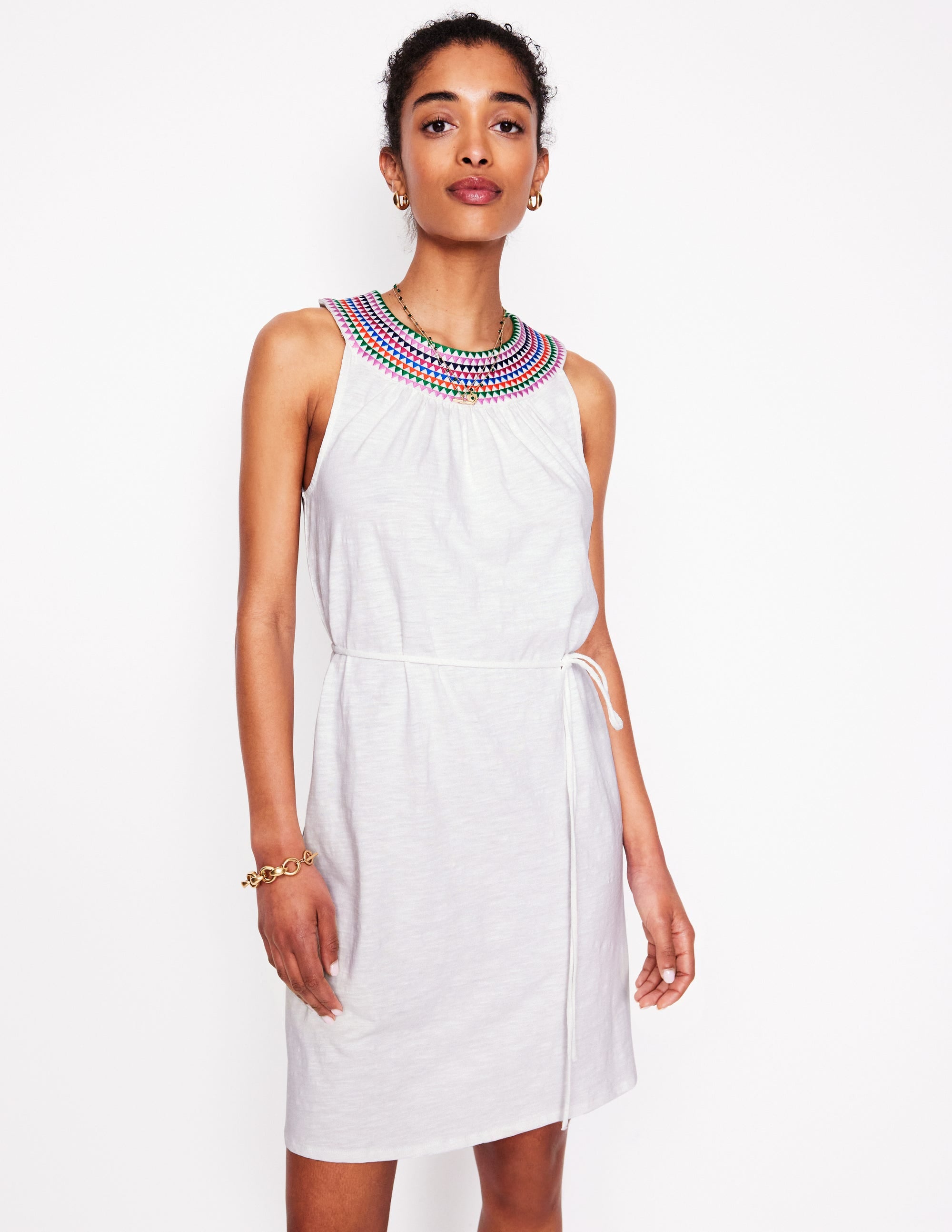 Eleni Embroidered Short Dress-White - Image 1