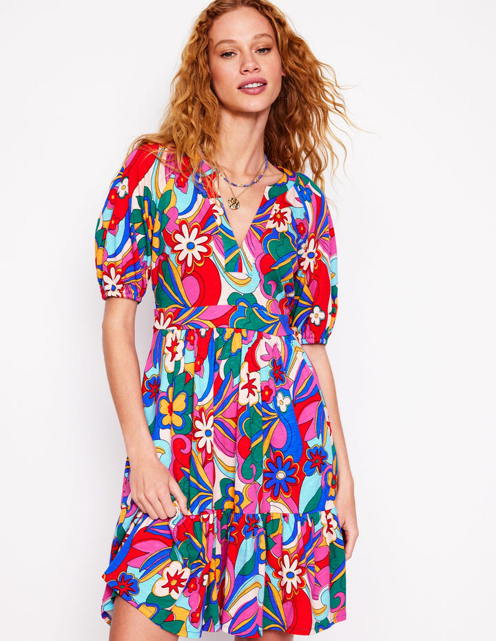 Piper Short Jersey Dress-Multi, Blossomy Pop