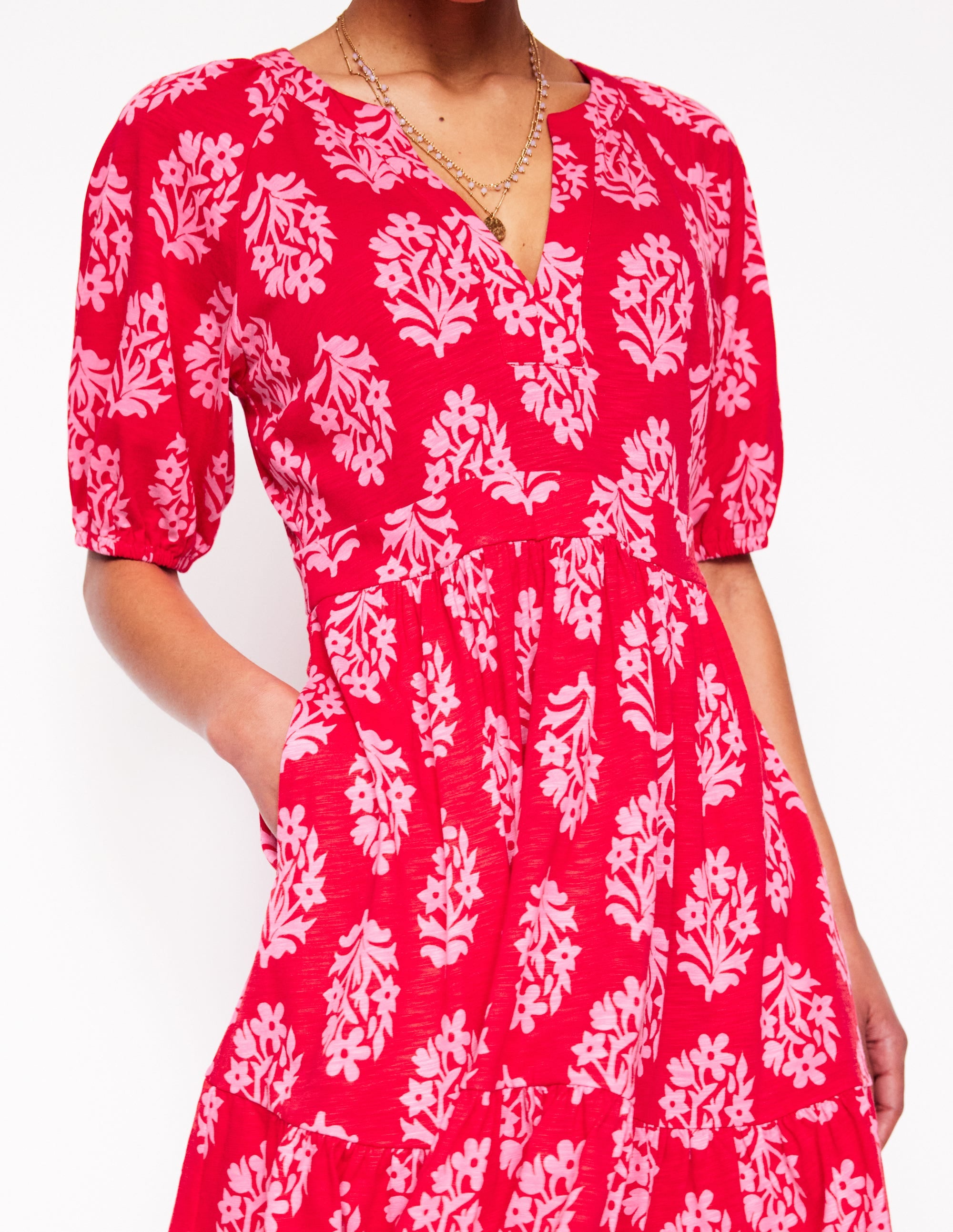 Piper Short Jersey Dress-Poppy Red, Posy Stamp - Image 2