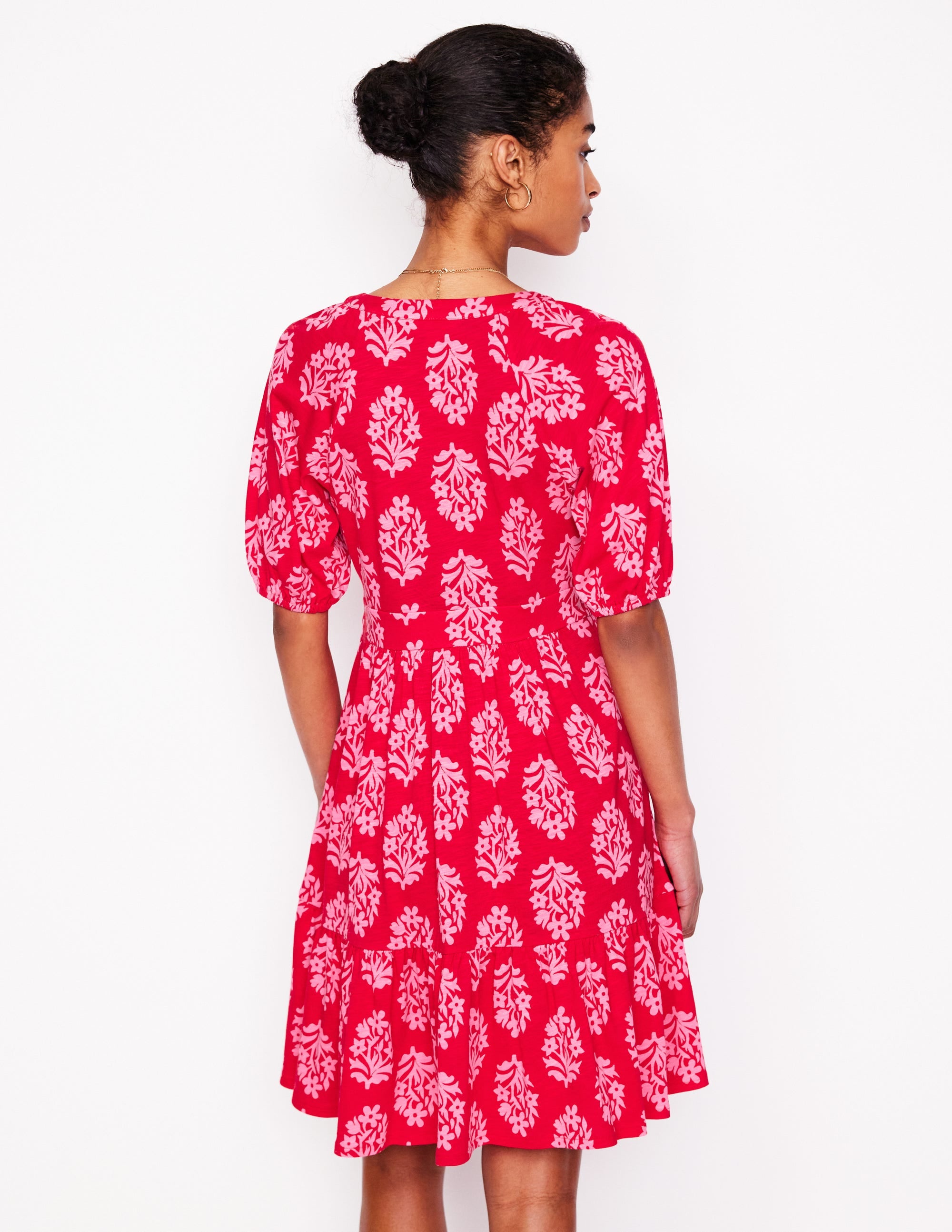 Piper Short Jersey Dress-Poppy Red, Posy Stamp - Image 3