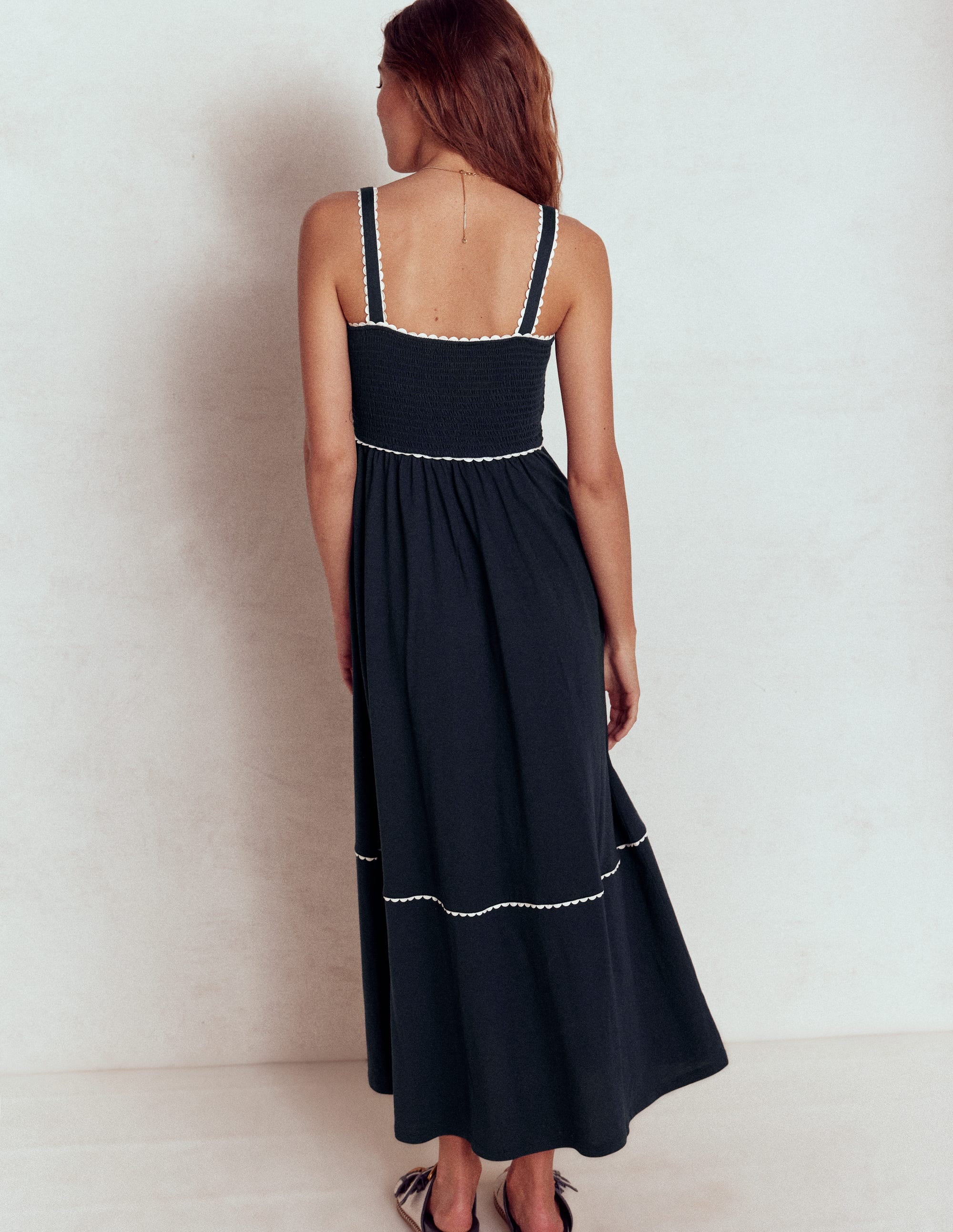 Smocked Trim Maxi Dress-Navy - Image 5