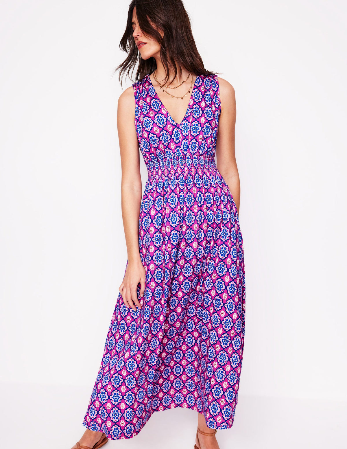 Paloma Jersey Maxi Dress-Cosmos Pink, Bloom Geo - Image 1