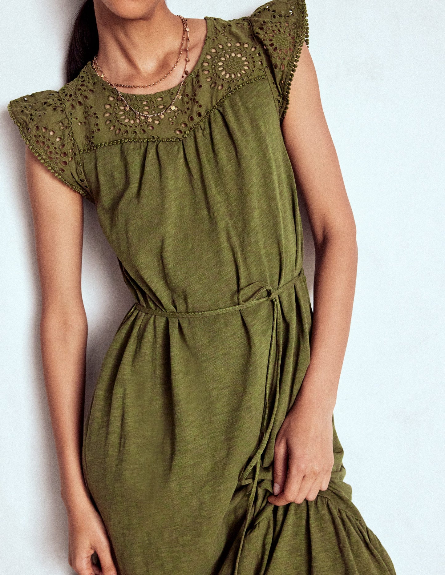 Juliet Broderie Midi Dress-Woodland Green