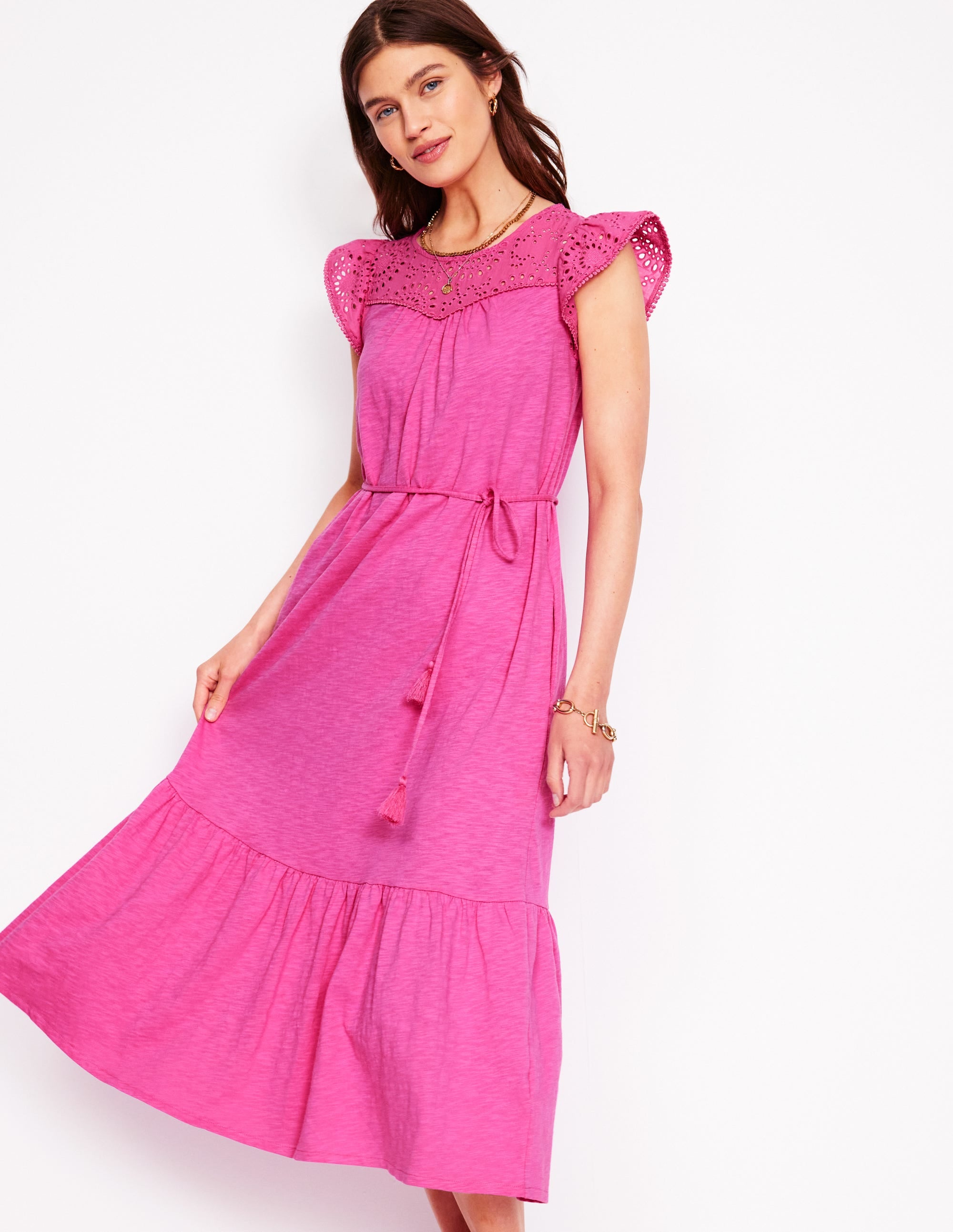 Juliet Broderie Midi Dress-Tickled Pink - Image 1