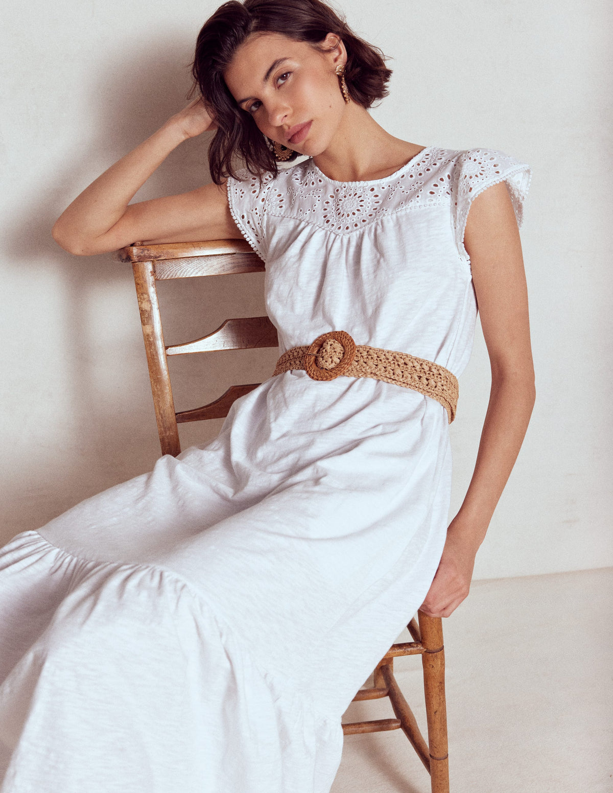 Juliet Broderie Midi Dress-White - Image 3
