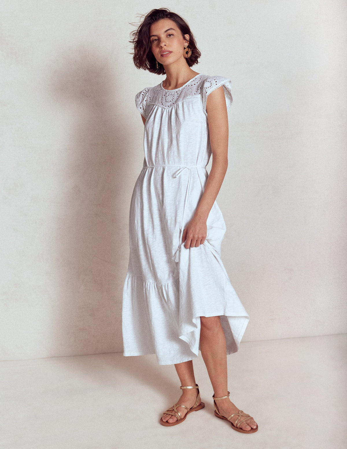 Juliet Broderie Midi Dress-White - Image 1