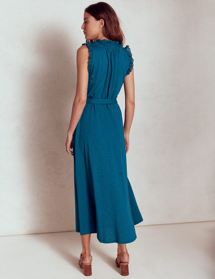 Aria Broderie Trim Midi Dress-Harbour Blue