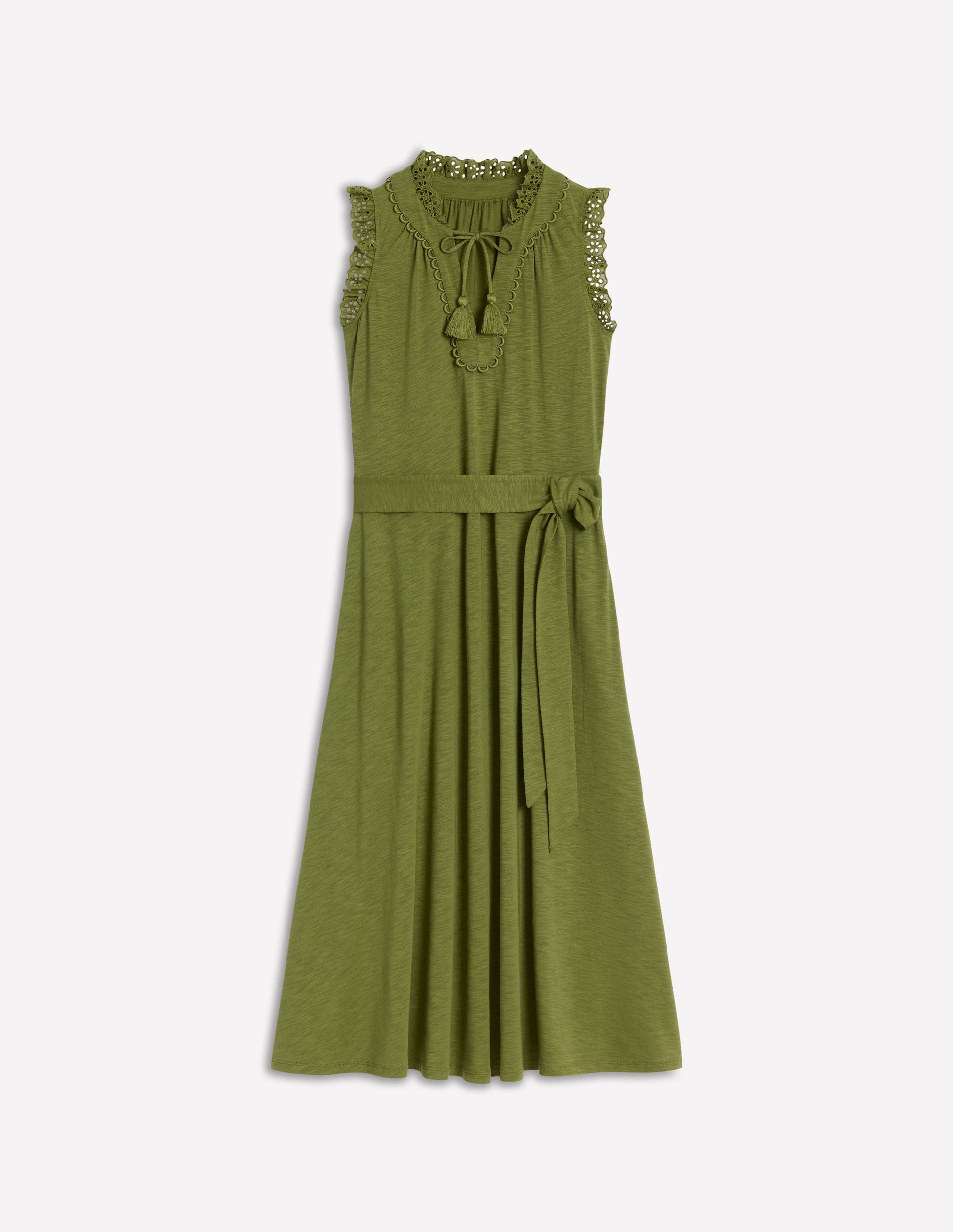 Aria Broderie Trim Midi Dress-Deep Olive-6