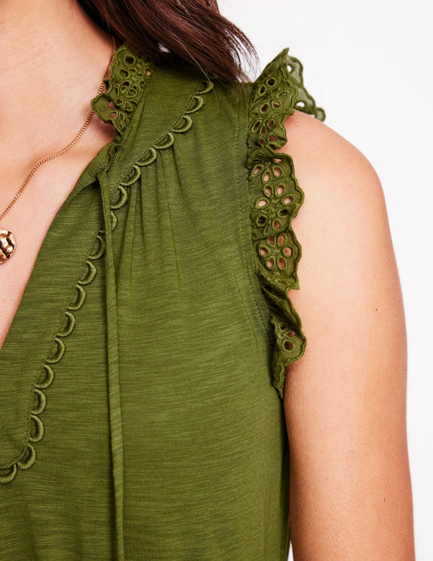 Aria Broderie Trim Midi Dress-Deep Olive