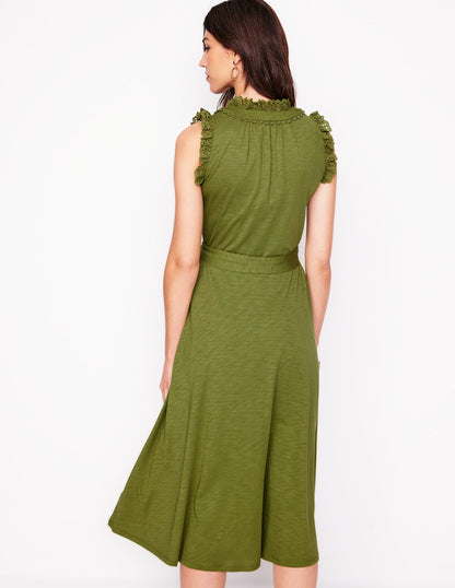 Aria Broderie Trim Midi Dress-Deep Olive-3