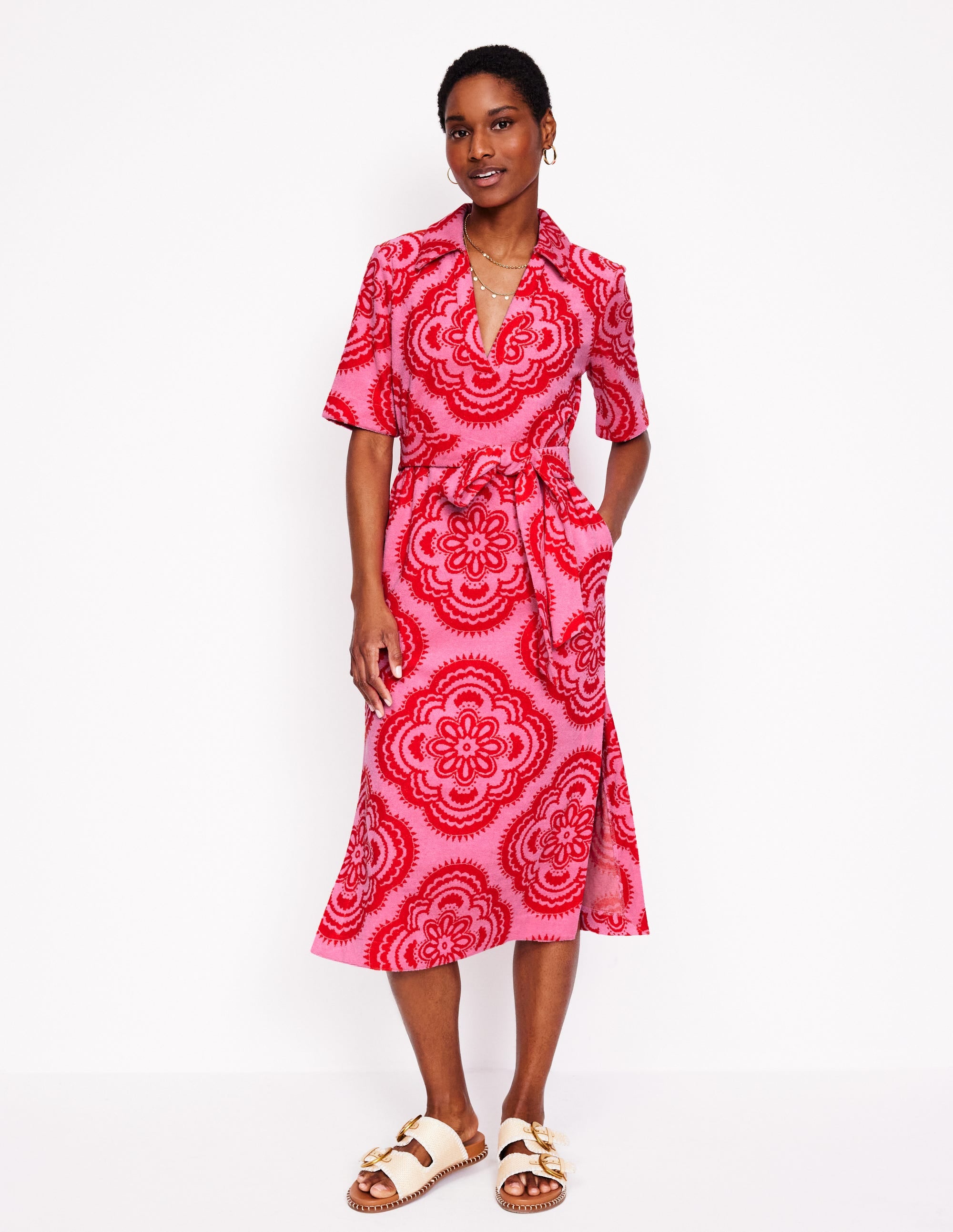 Collared Notch Towel Dress-Pink Rose, Botanic Blush - Image 4