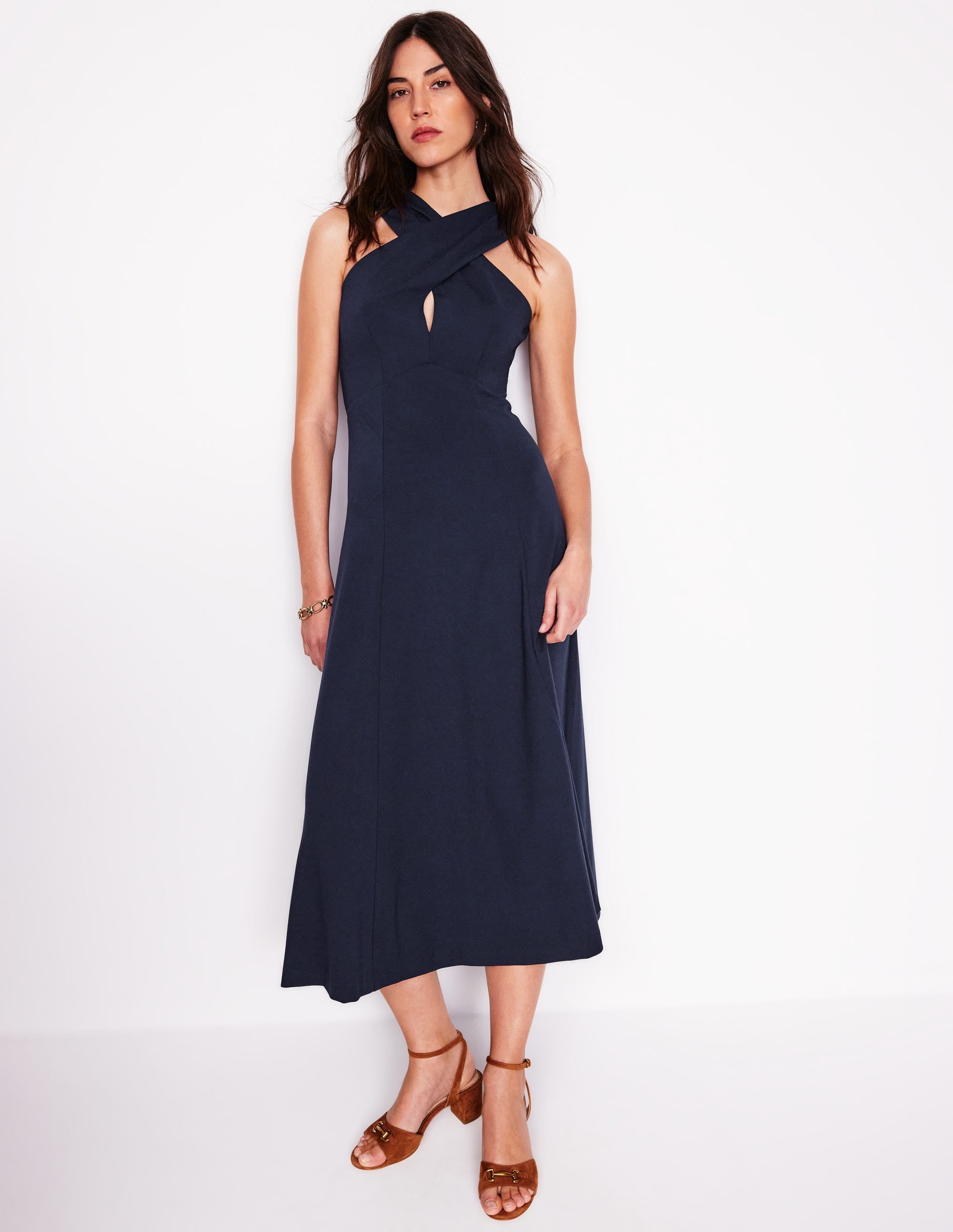 Cross Front Ponte Dress-Navy - Image 1