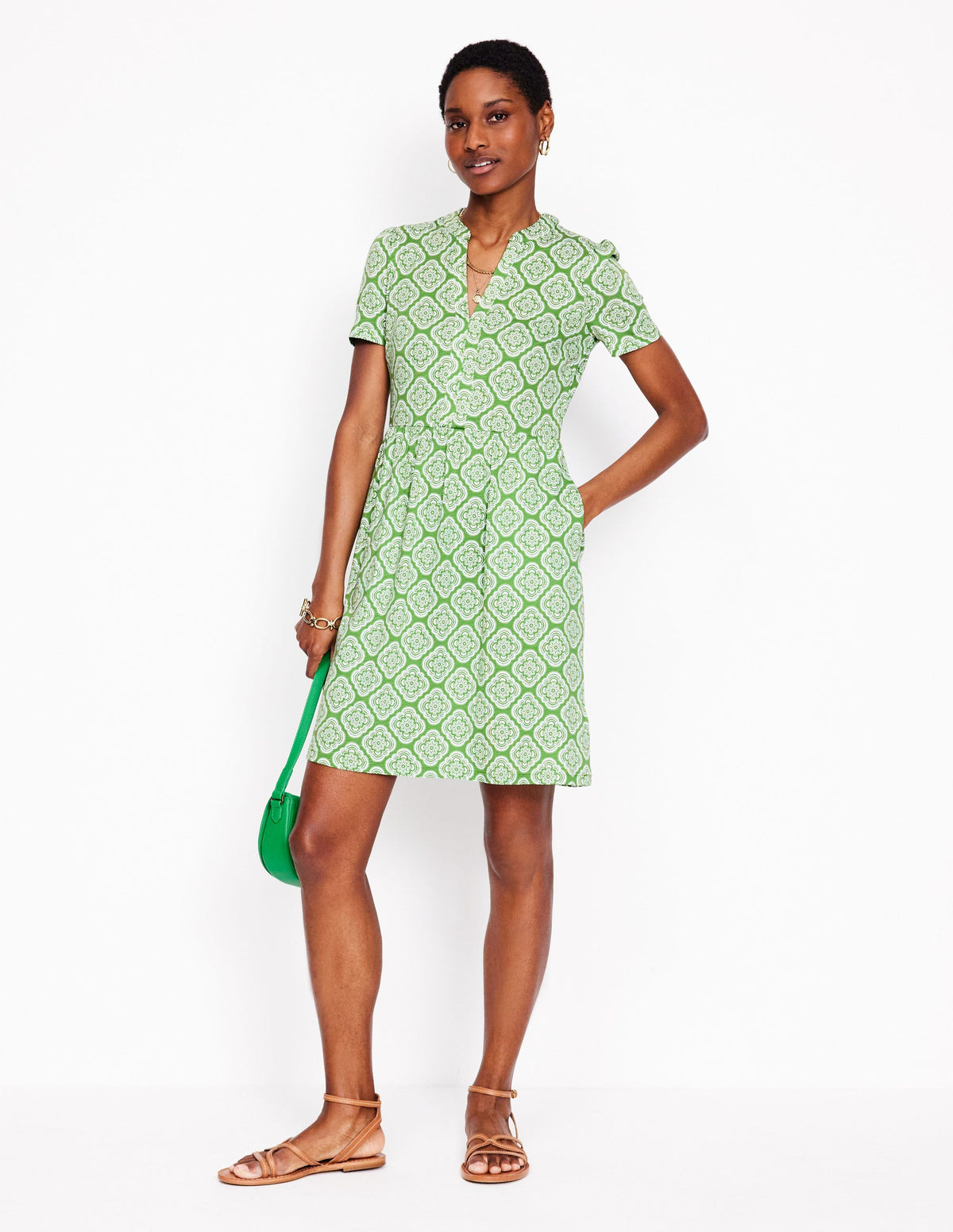 Naomi Short Sleeve Dress-Paradise Green, Botanic Blush - Image 1