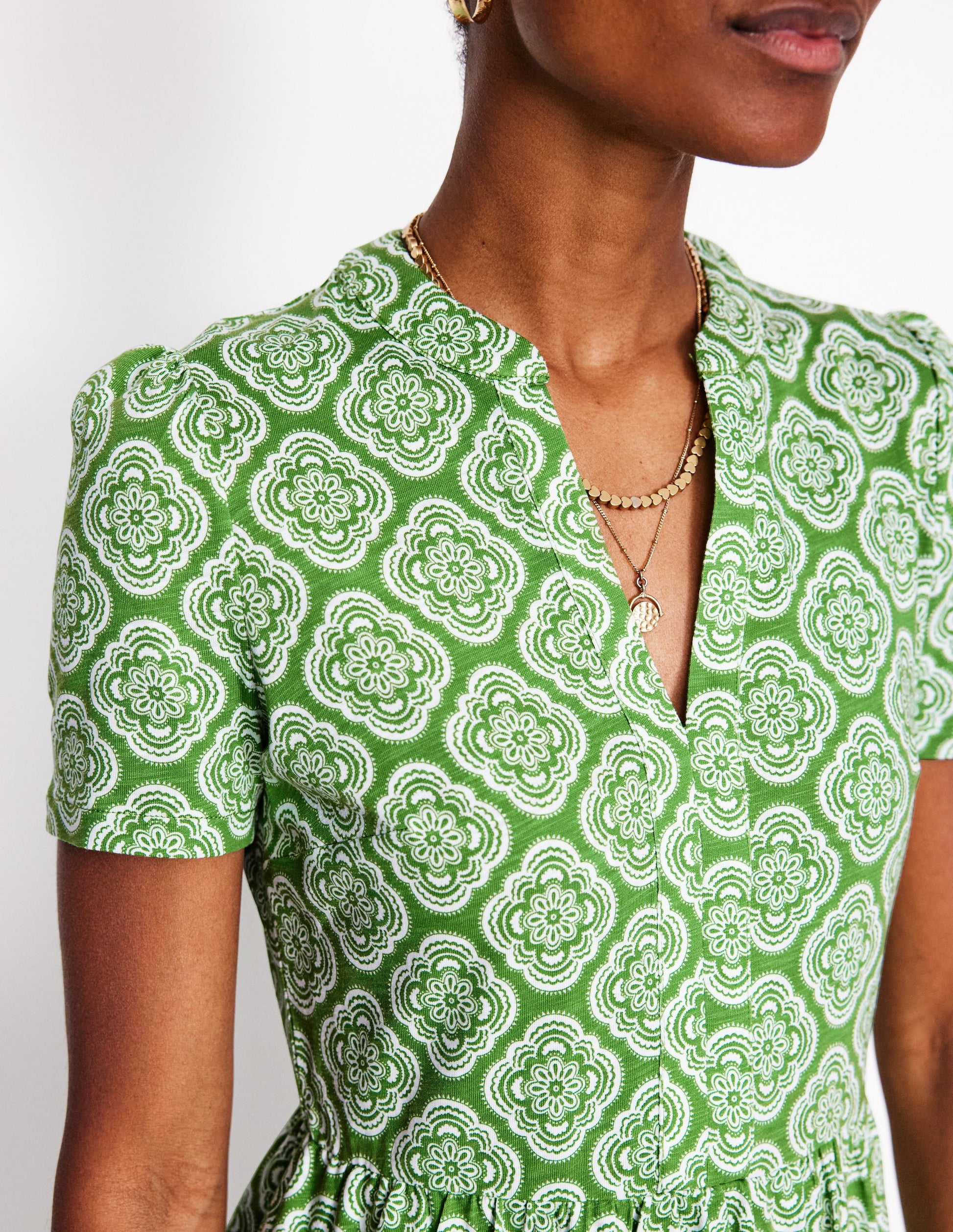 Naomi Short Sleeve Dress-Paradise Green, Botanic Blush | Boden USA Naomi Short Sleeve Dress-Paradise Green, Botanic Blush | Boden USA