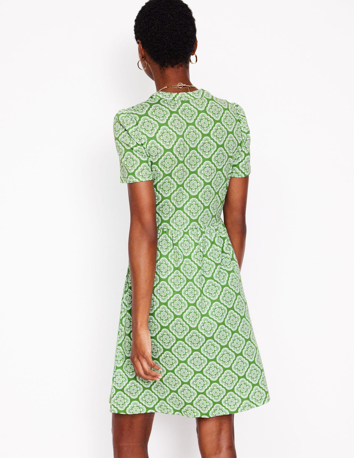 Naomi Short Sleeve Dress-Paradise Green, Botanic Blush - Image 3