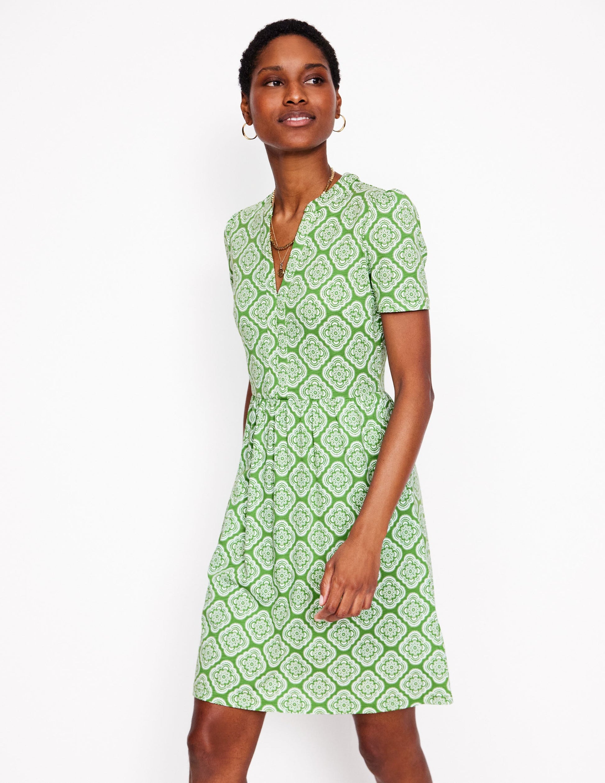 Naomi Short Sleeve Dress-Paradise Green, Botanic Blush | Boden USA Naomi Short Sleeve Dress-Paradise Green, Botanic Blush | Boden USA