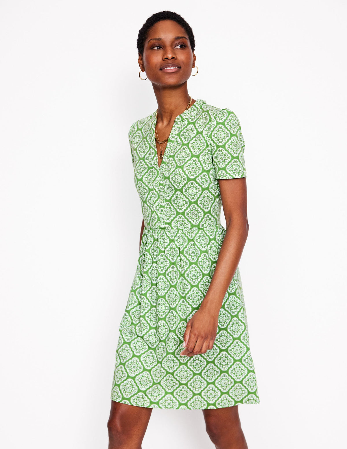 Naomi Short Sleeve Dress-Paradise Green, Botanic Blush - Image 4