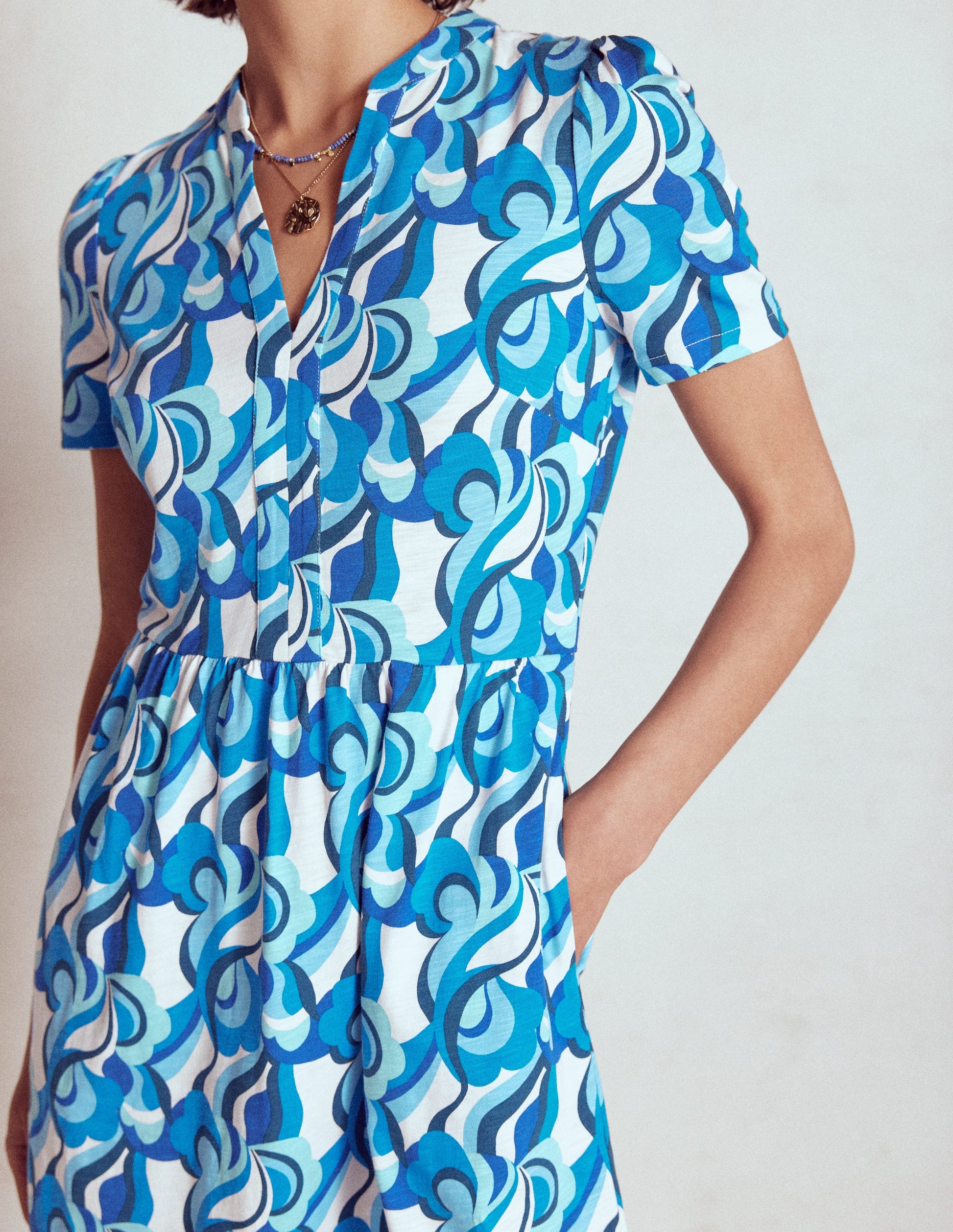 Naomi Short Jersey Dress-Blue, Abstract Swirl | Boden USA Naomi Short Jersey Dress-Blue, Abstract Swirl | Boden USA