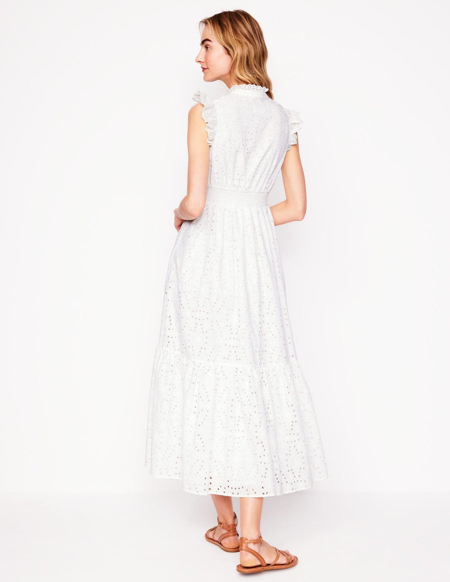 Wren Broderie Midi Dress-Ivory, Broderie