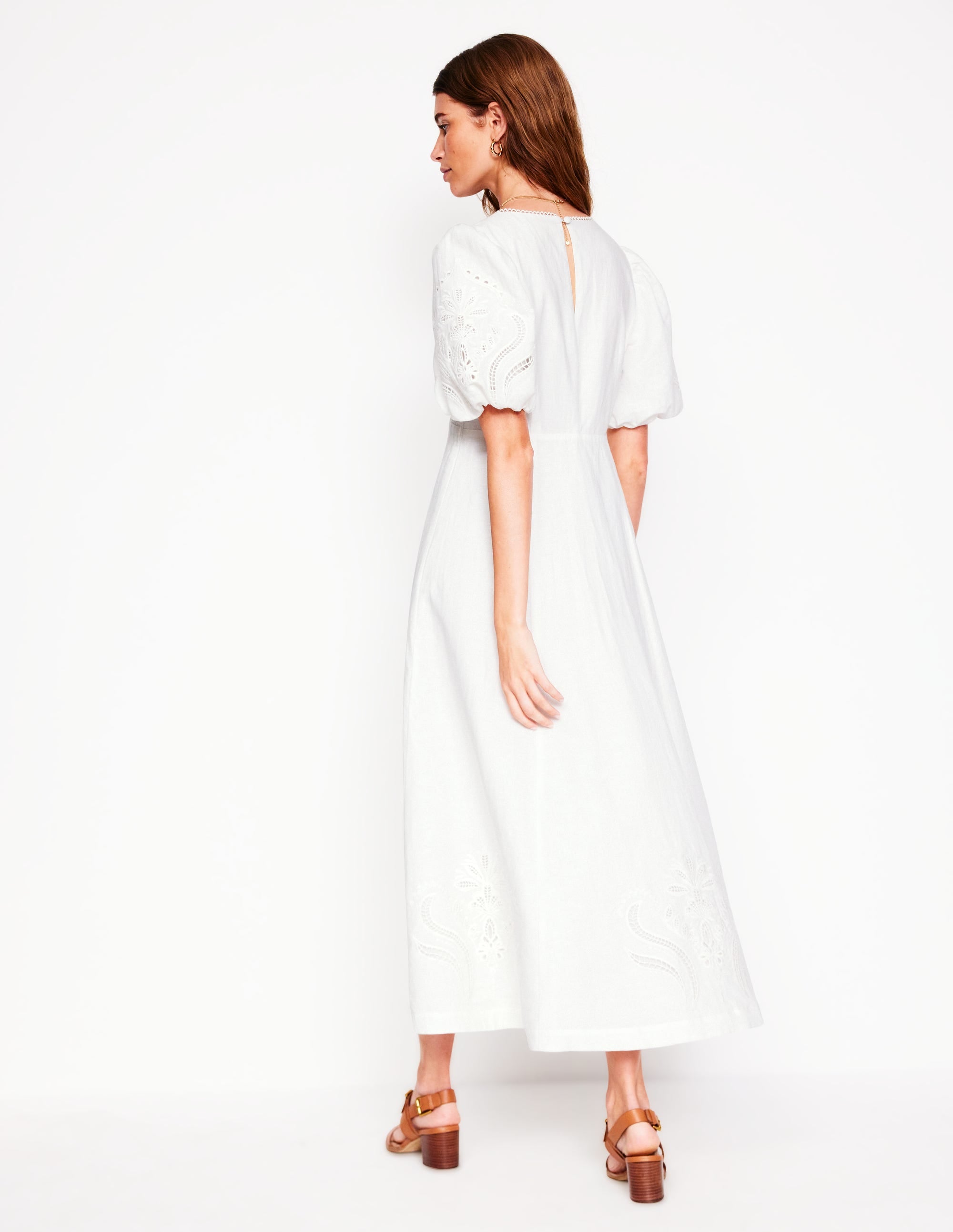 Empire Broderie Tea Dress-White - Image 3