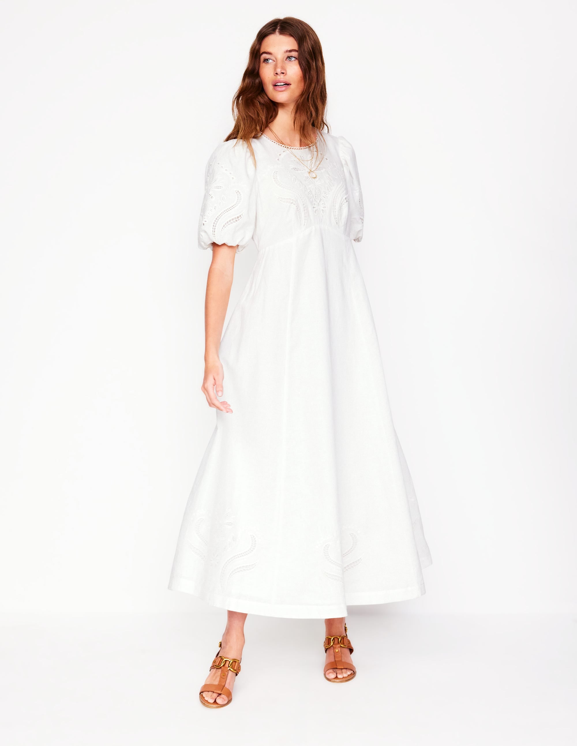 Empire Broderie Tea Dress-White - Image 4