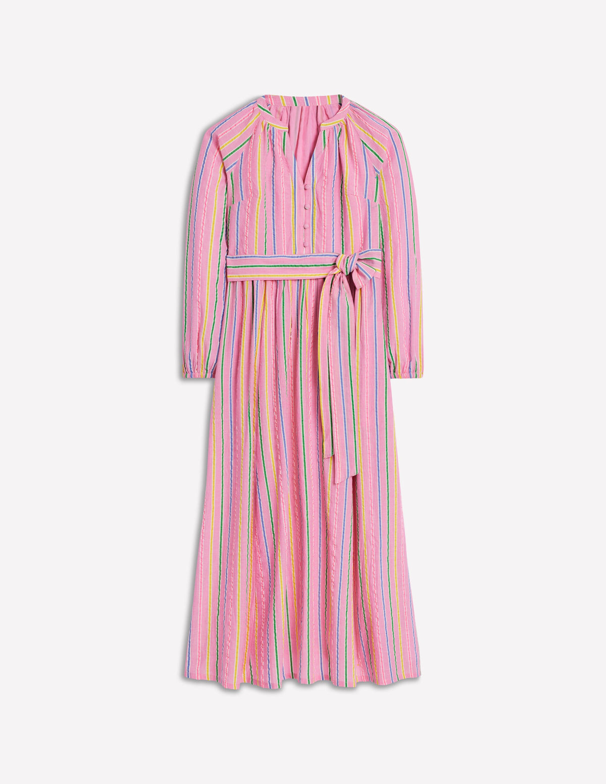 Faye Cotton Maxi Dress-Sorbet Pink, Seersucker Stripe - Image 6