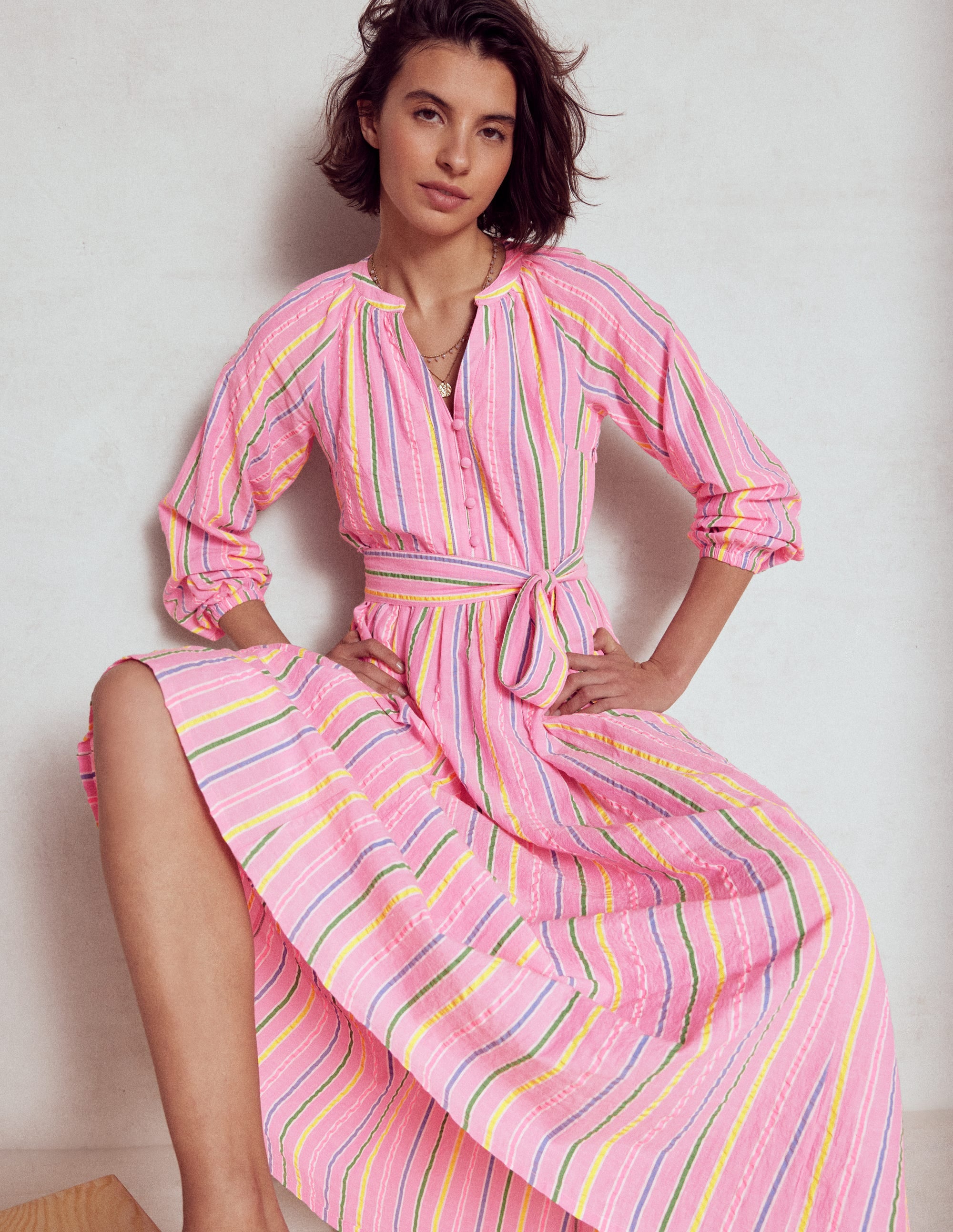Faye Cotton Maxi Dress-Sorbet Pink, Seersucker Stripe - Image 2