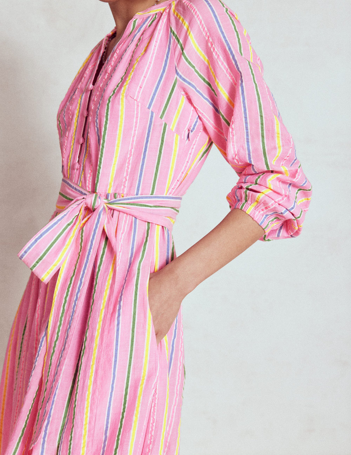 Faye Cotton Maxi Dress-Sorbet Pink, Seersucker Stripe - Image 3