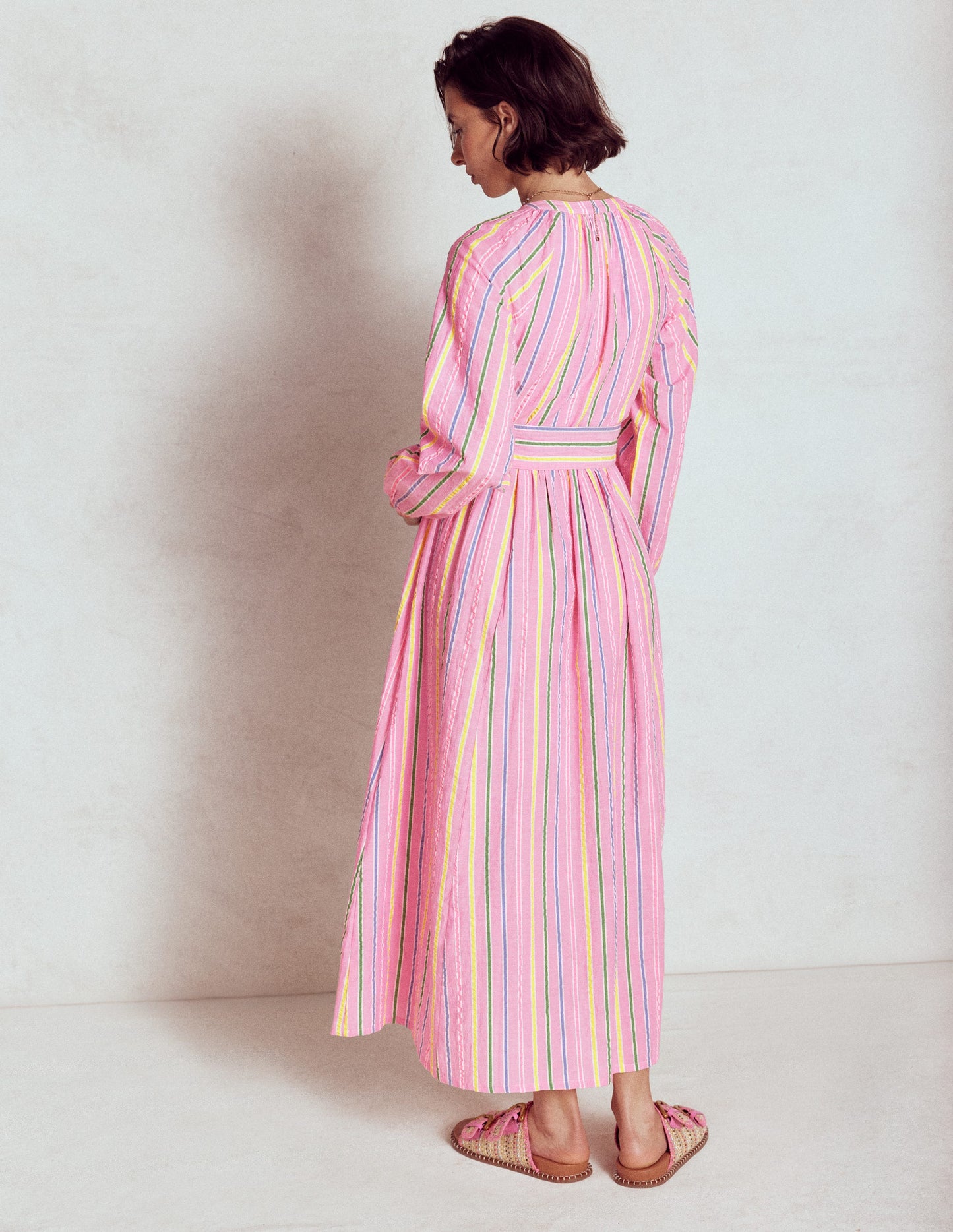 Faye Cotton Maxi Dress-Sorbet Pink, Seersucker Stripe