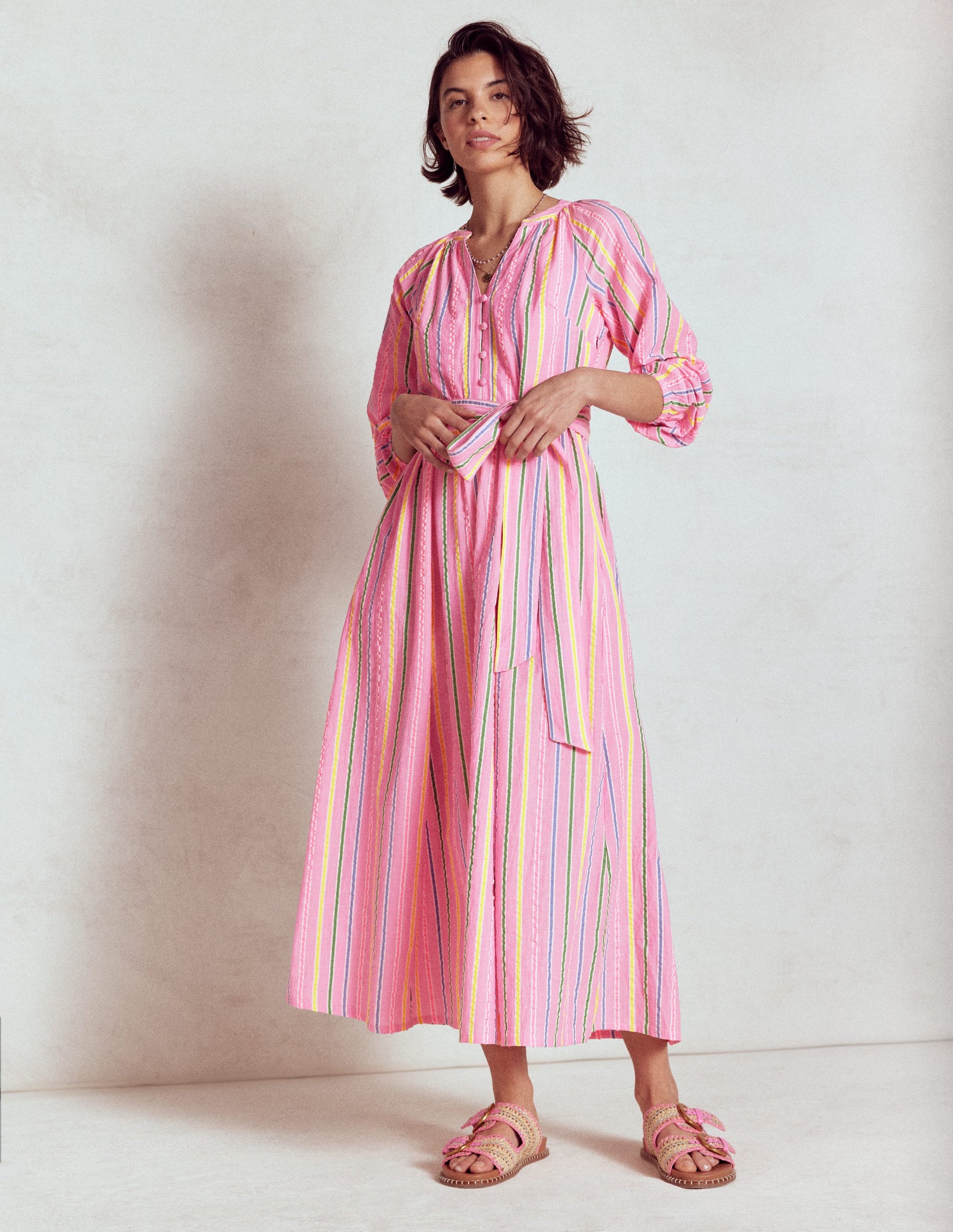 Faye Cotton Maxi Dress-Sorbet Pink, Seersucker Stripe-5