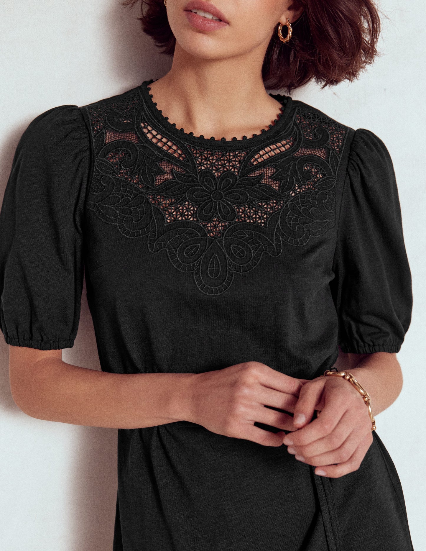 Cutwork Detail Short Dress-Black