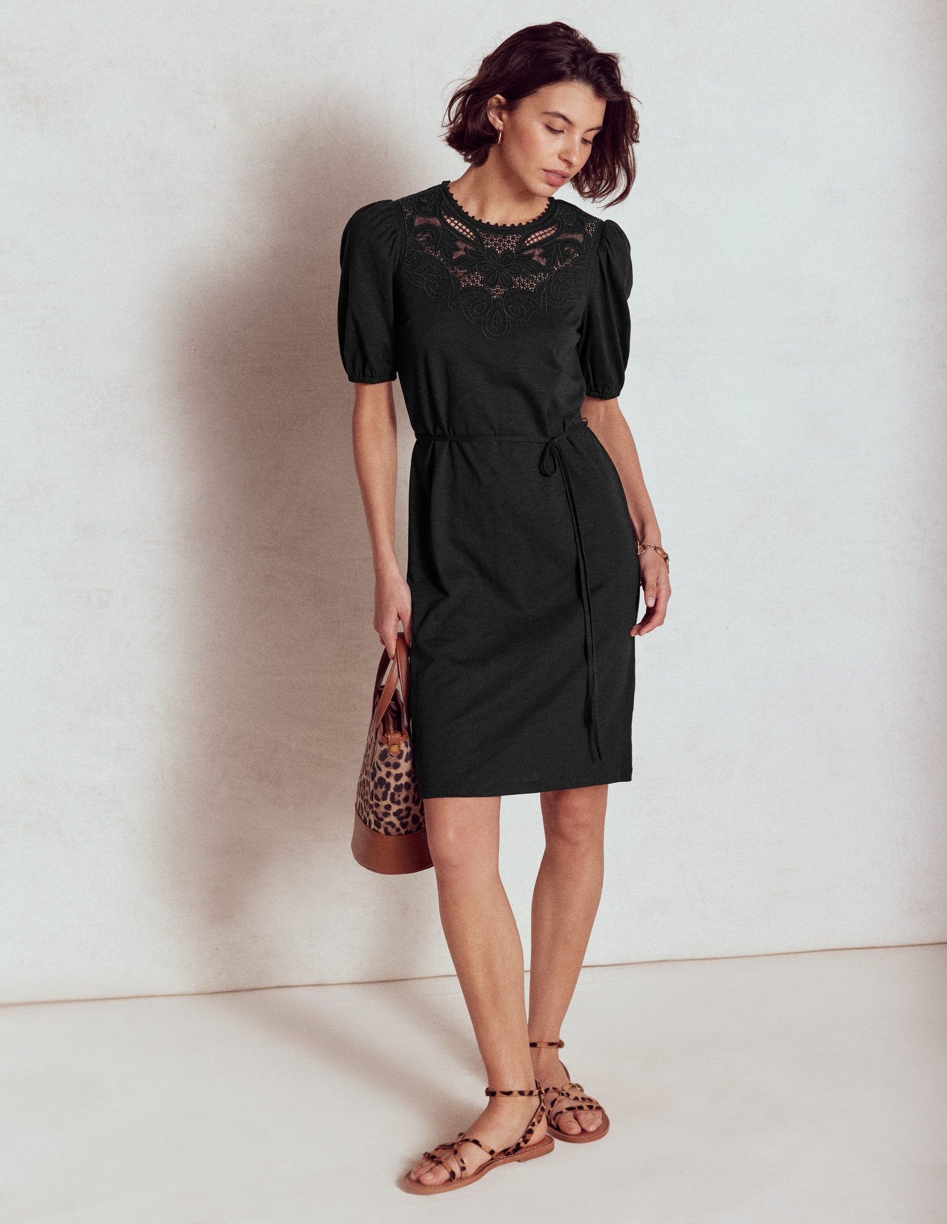 Cutwork Detail Short Dress-Black-4