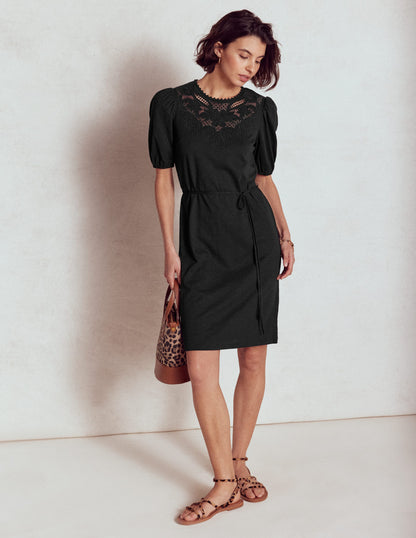 Cutwork Detail Short Dress-Black-4