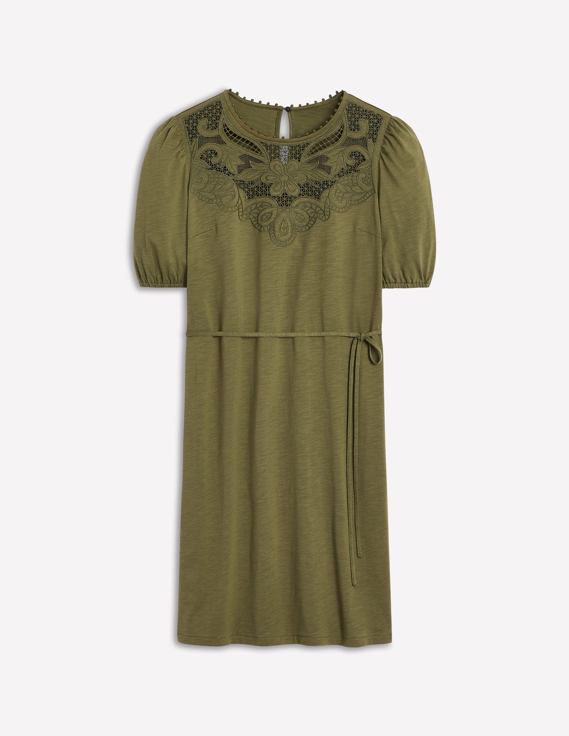 Cutwork Detail Short Dress-Woodland Green-7