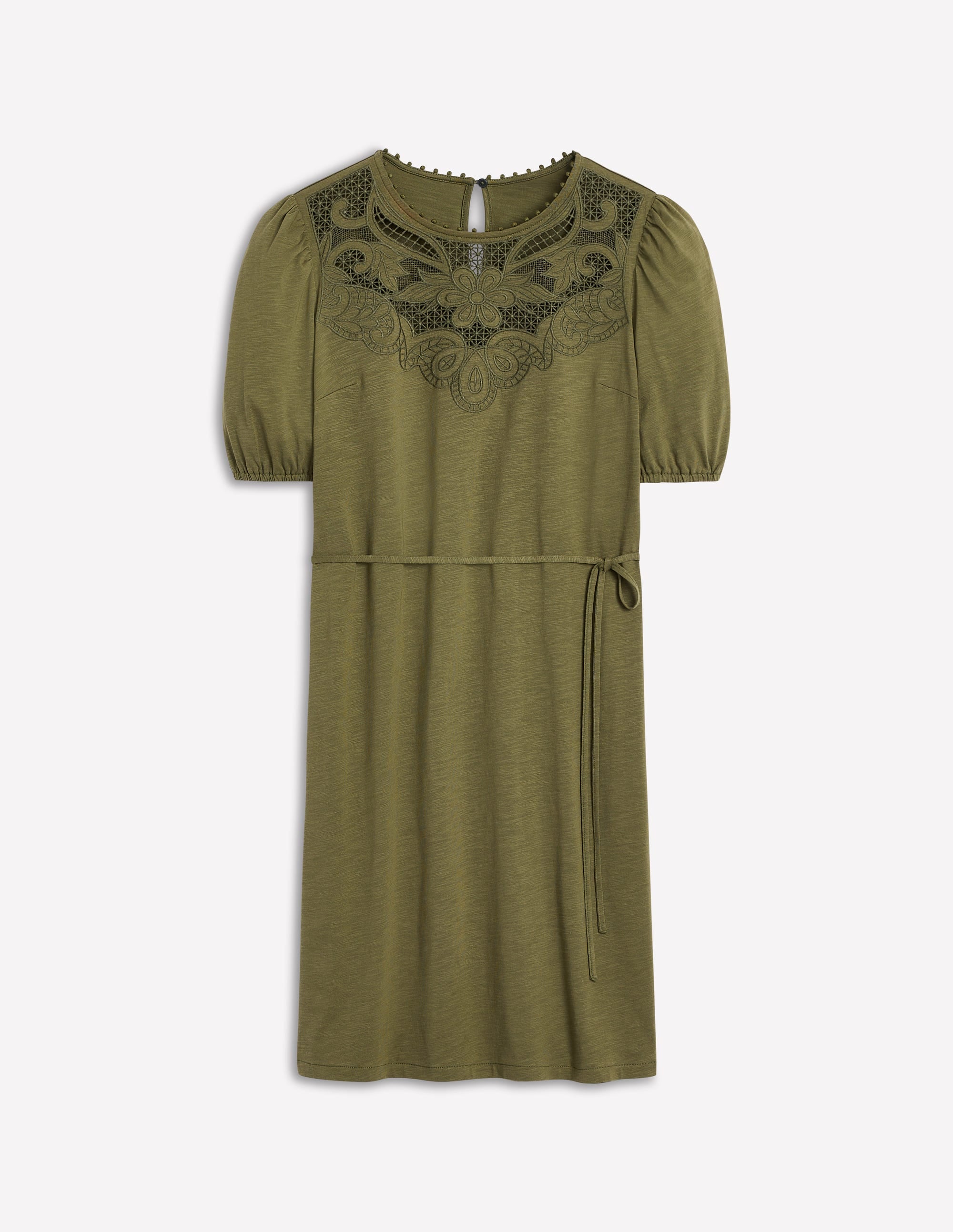 Cutwork Detail Short Dress-Woodland Green - Image 7