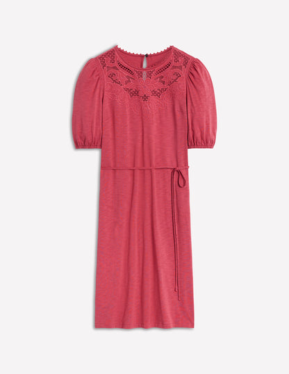 Cutwork Detail Short Dress-Terracotta-5