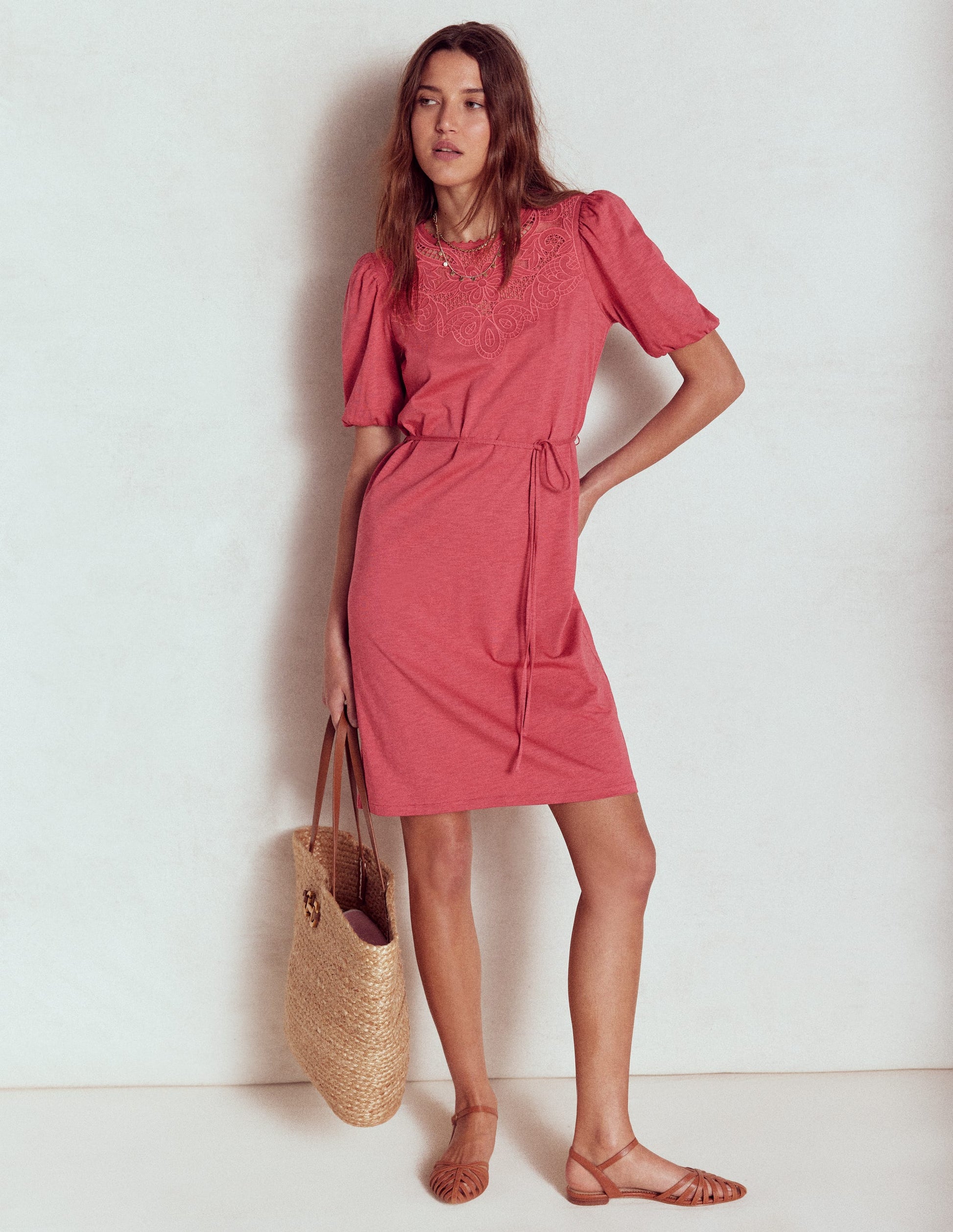 Cutwork Detail Short Dress-Terracotta-4