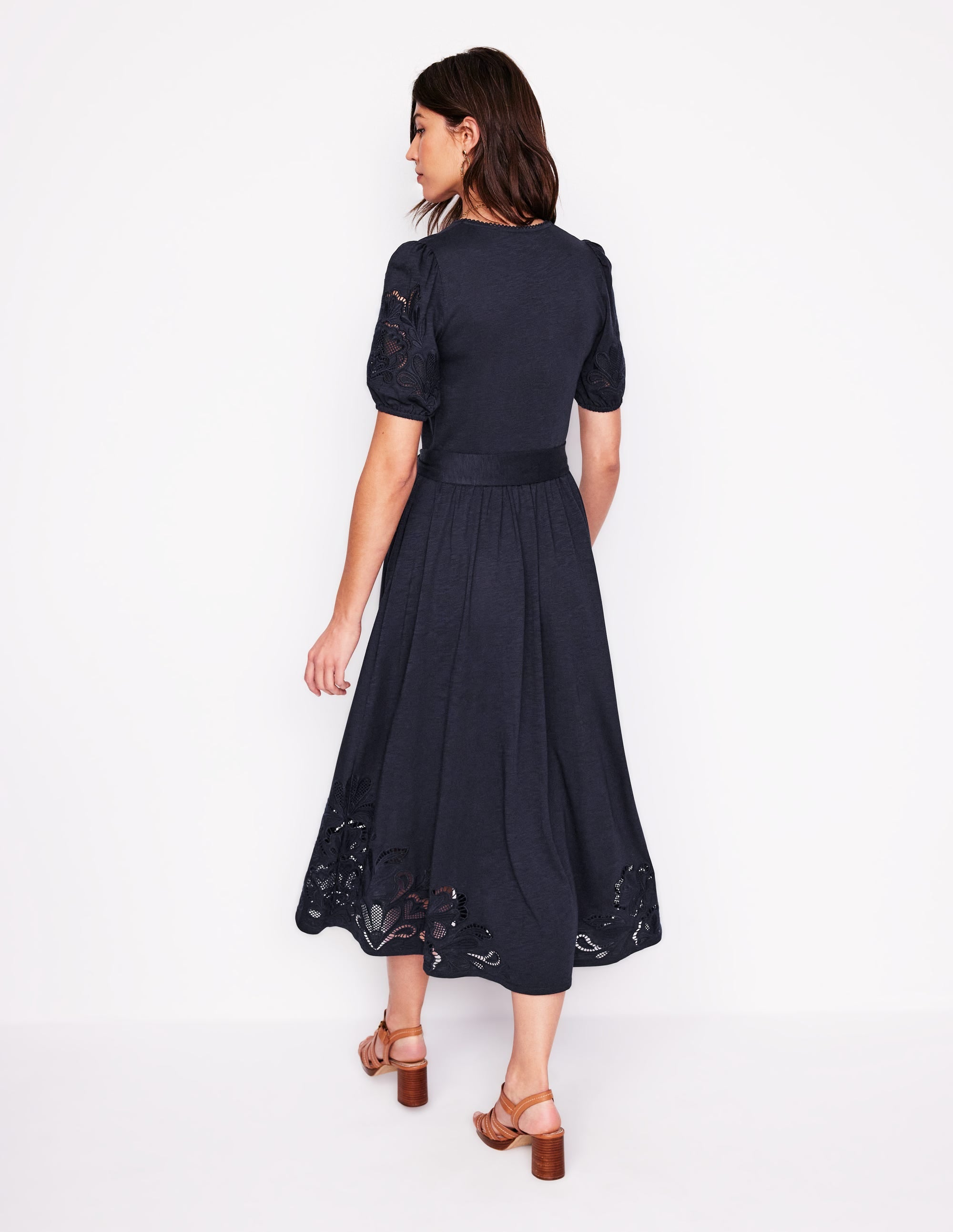 Cutwork Detail Midi Dress-Navy - Image 3