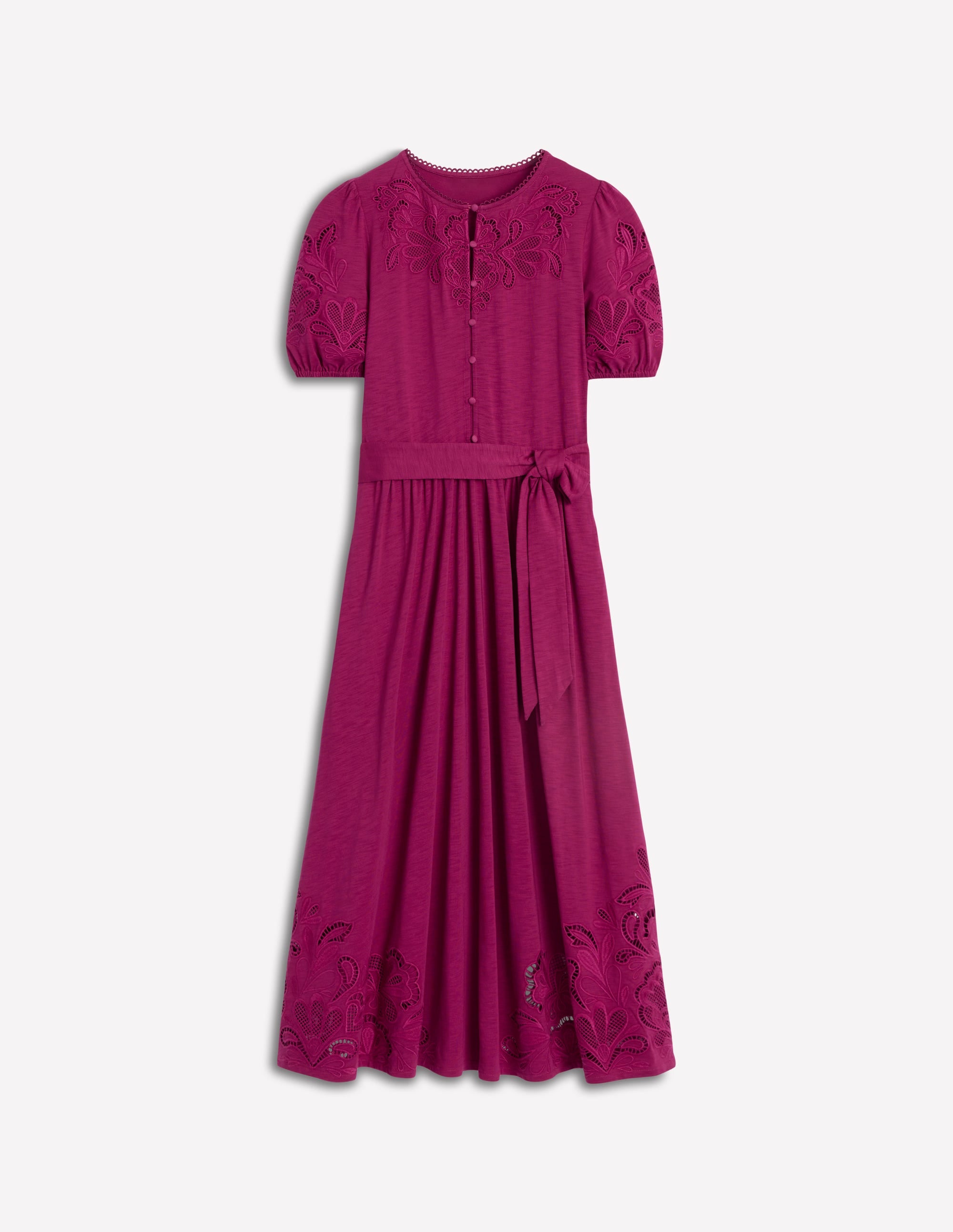 Cutwork Detail Midi Dress-Rich Magenta - Image 5