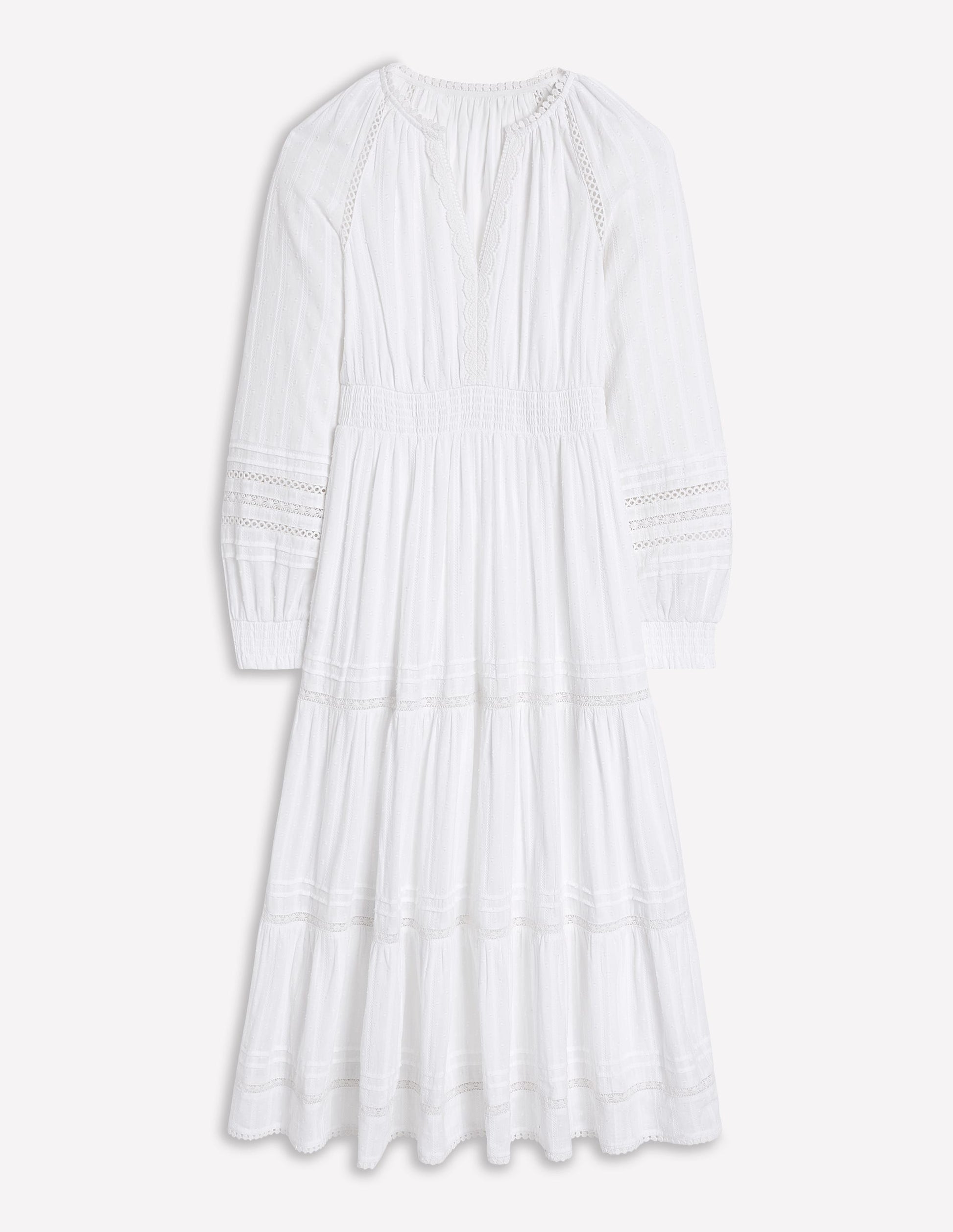 Ruffle Smocked Cotton Dress-White-5