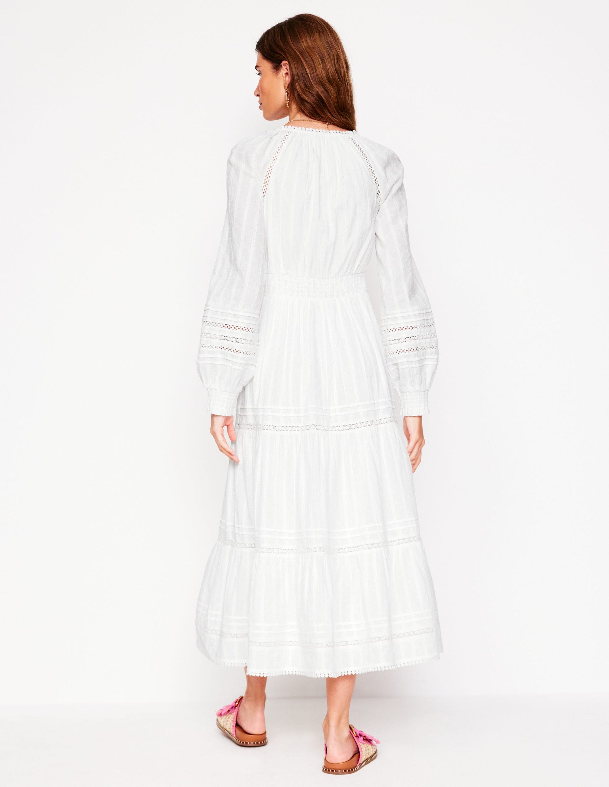 Ruffle Smocked Cotton Dress-White-3