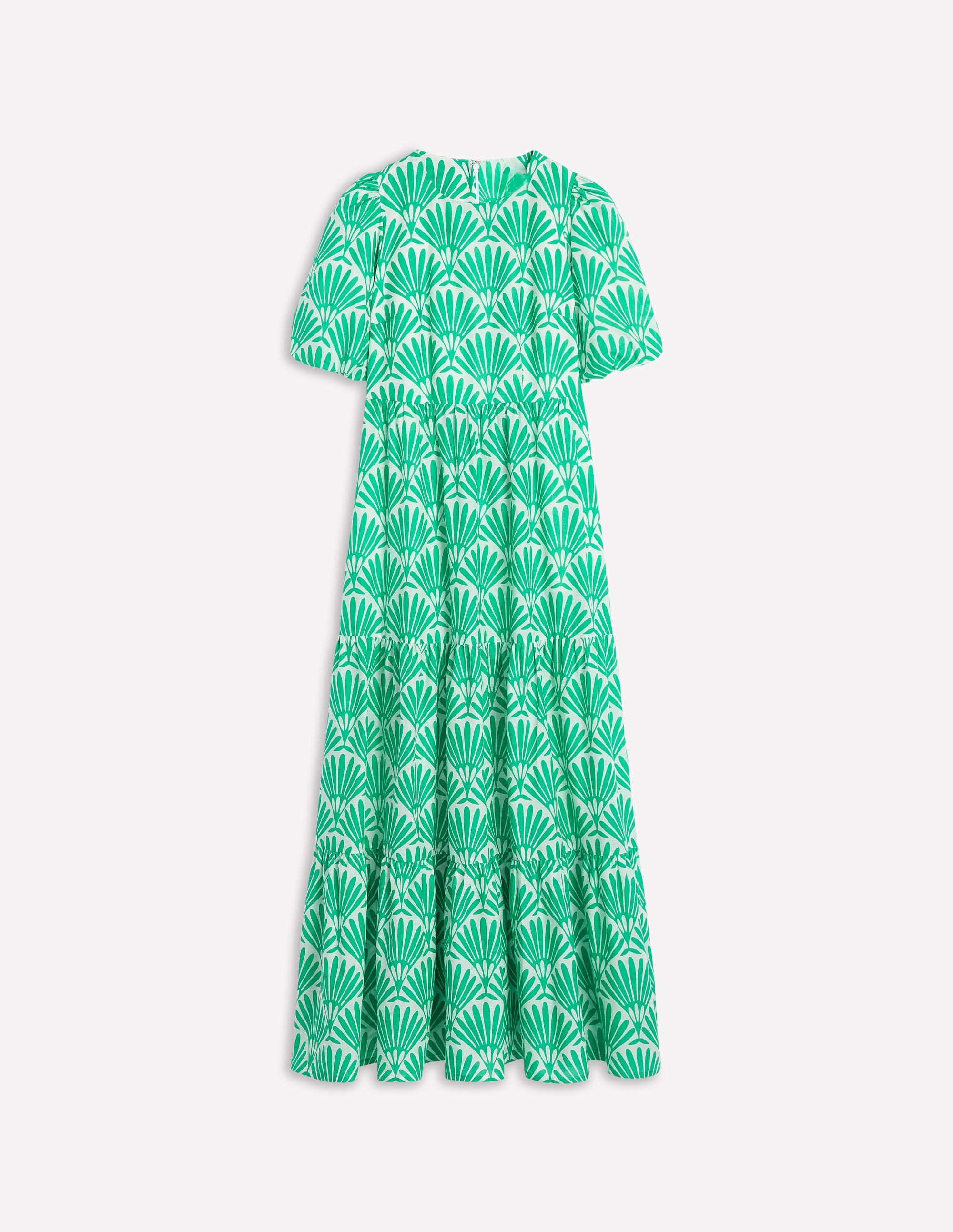 Tiered Poplin Maxi Dress-Aquamarine Blue, Deco Palm - Image 5