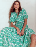 Tiered Poplin Maxi Dress-Aquamarine Blue, Deco Palm