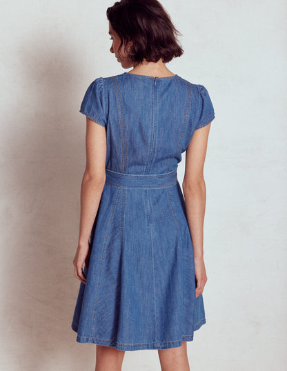 Imo Denim Godet Short Dress-Mid Vintage Denim-4