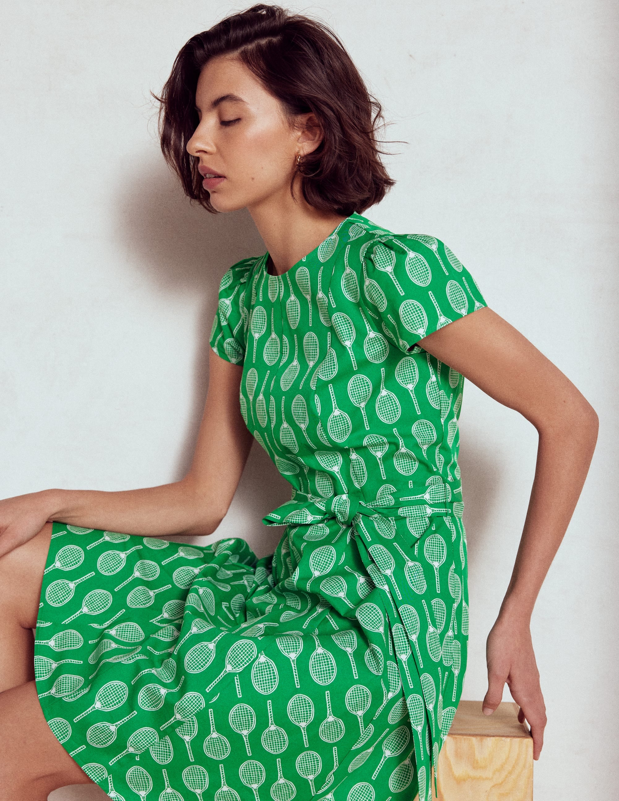 Imo Cotton Godet Short Dress-Rich Emerald, Tennis - Image 1
