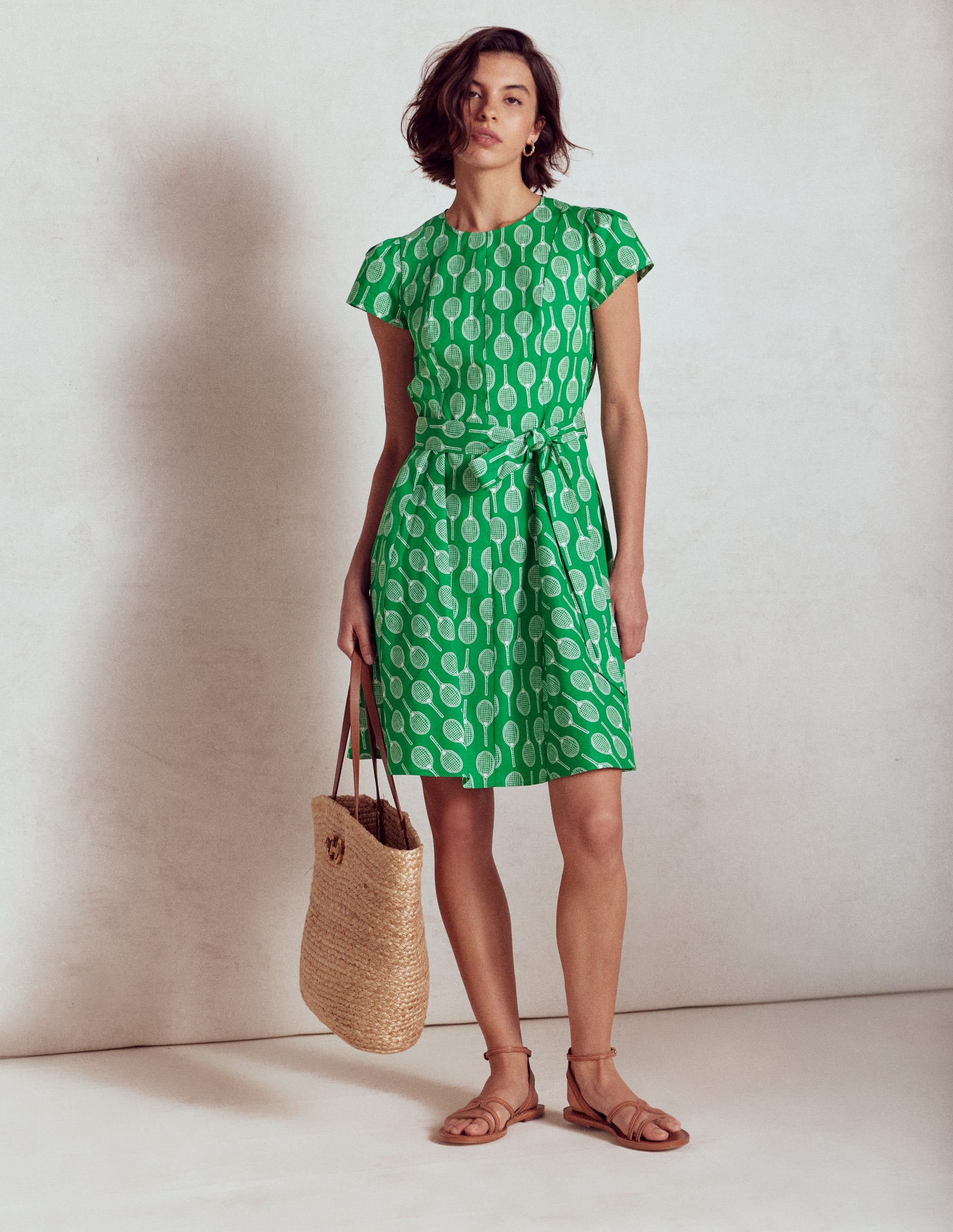 Imo Cotton Godet Short Dress-Rich Emerald, Tennis - Image 4