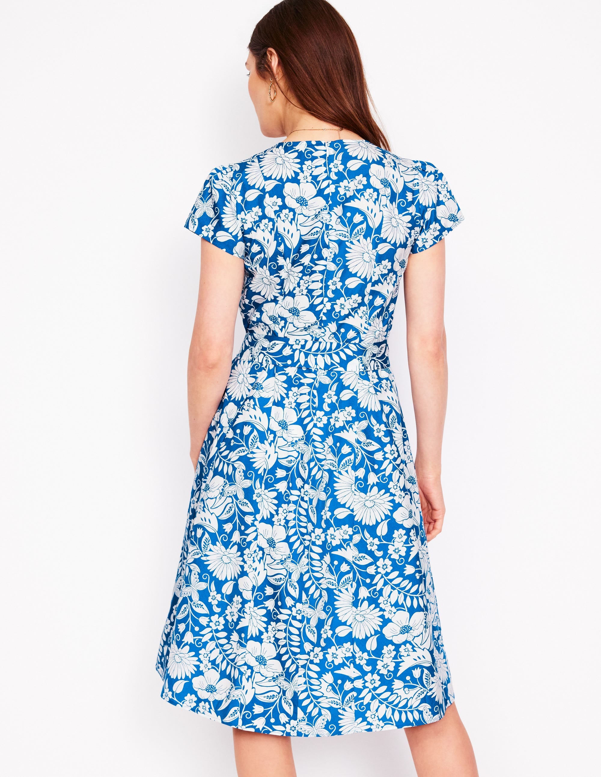 Imo Cotton Godet Short Dress-Gallery Blue, Wildflower Trail - Image 3